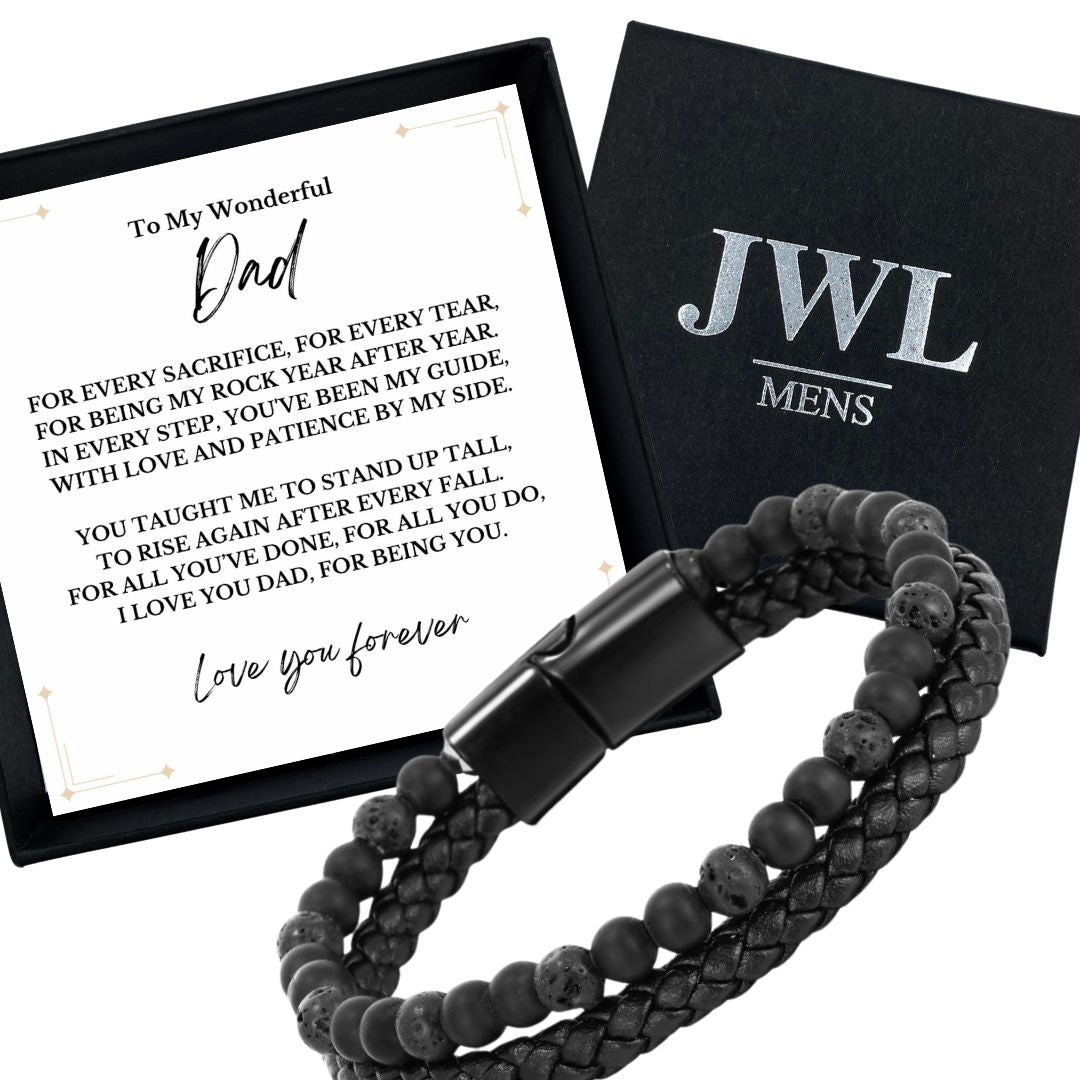 To My Wonderful Dad - 21cm Leather and Bead Bracelet - JWL Men's Bracelet