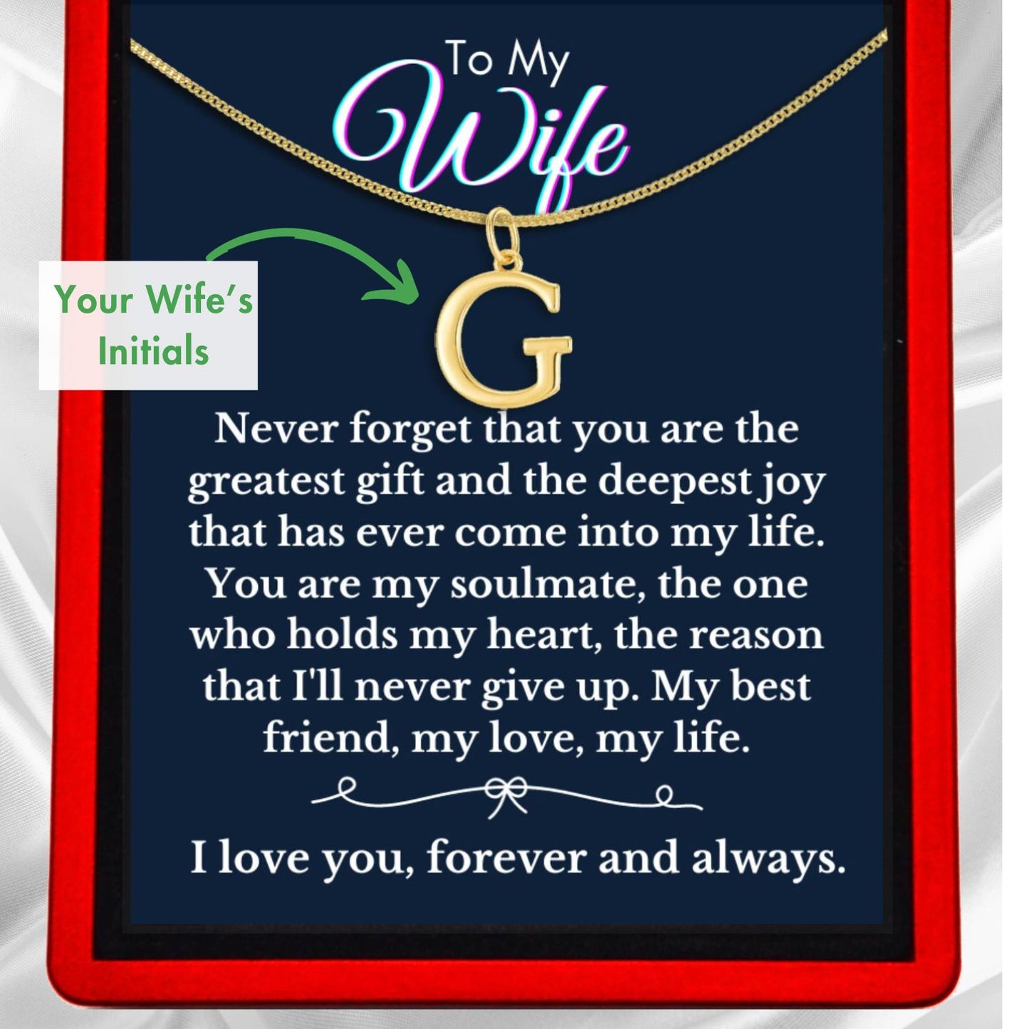 To My Wife "Greatest Gift" Delicate Gold Vermeil Initial WF23
