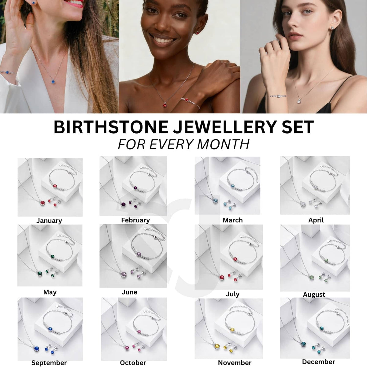 Buy Birthstone Jewellery Set - Austrian Crystal Necklace, Earrings ...