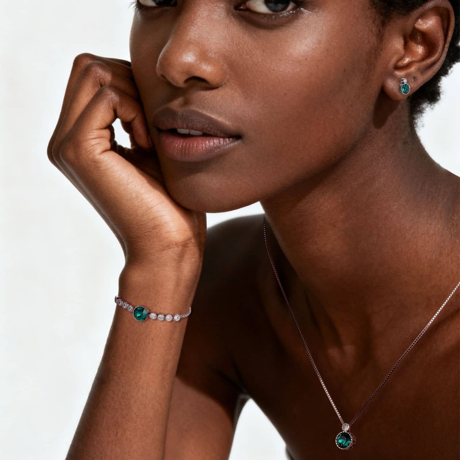 Classic Emerald Green Colour Solitaire Jewellery Set with Austrian Crystals