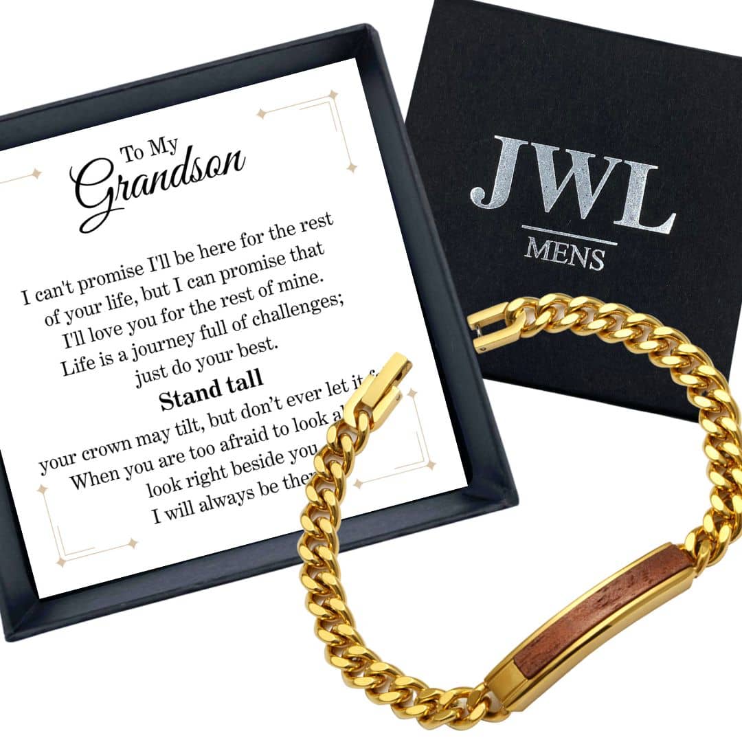 To My Grandson Golden/Steel Bubinga Bracelet BubGD3