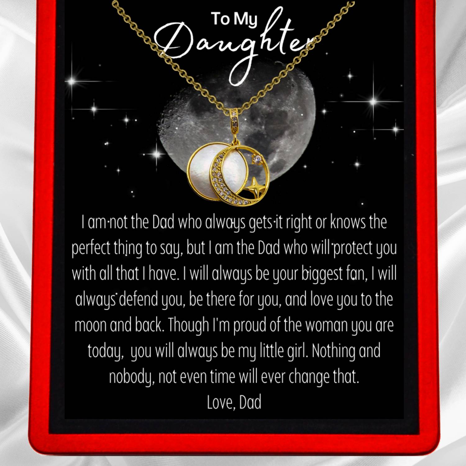 To My Daughter, 'To The Moon & Back' Guiding Star Necklace From Dad - Gold Vermeil & Sterling Silver - DT66