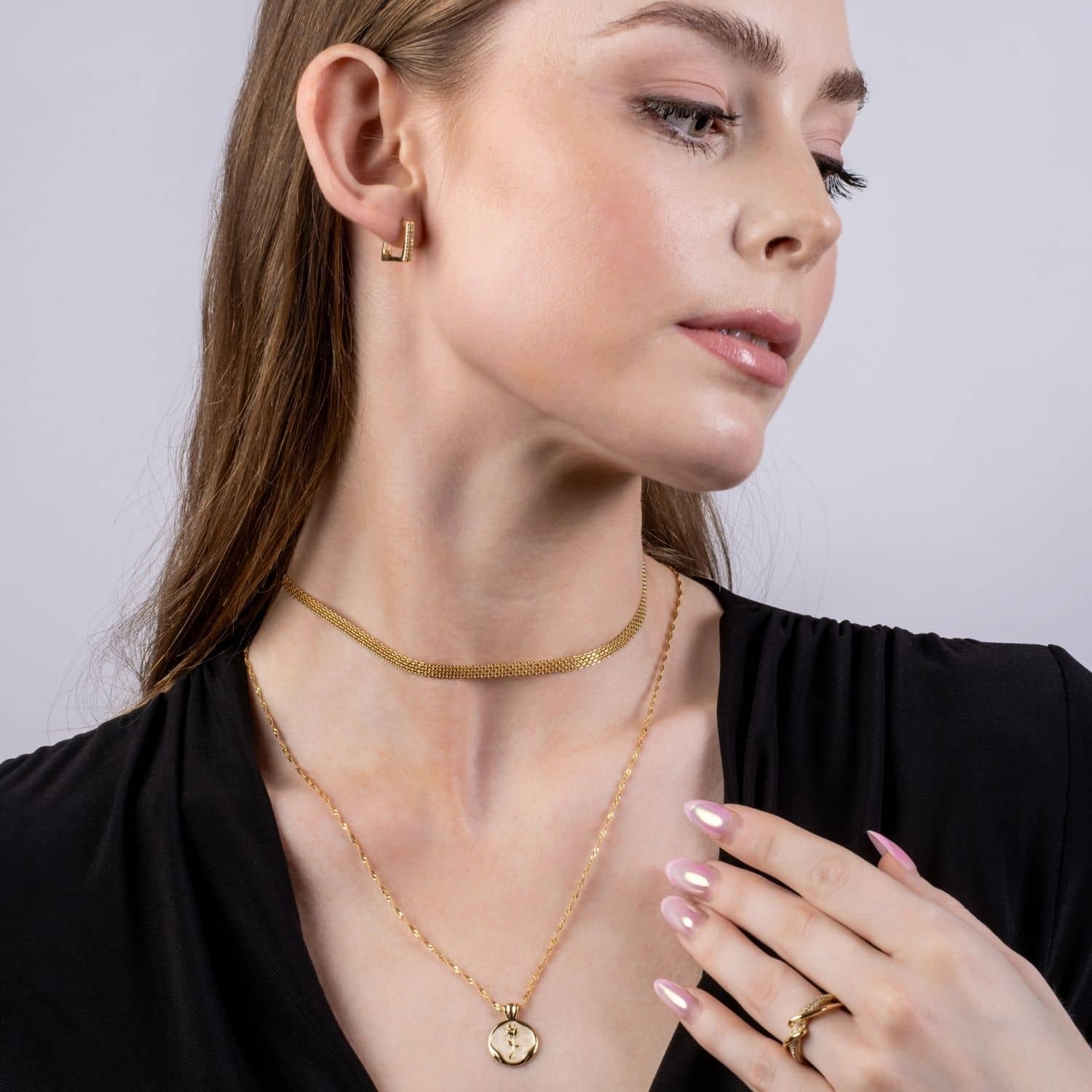 JWL Golden Edit - Earrings, Choker, Rose Necklace & Ring - Gold Vermeil