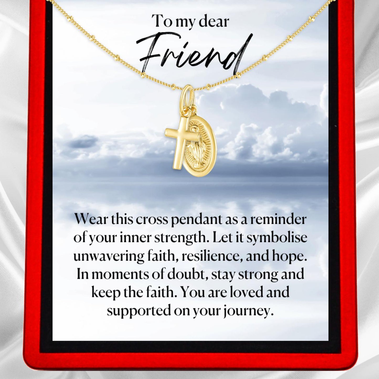 To My Friend 'Inner Strength' Milagro Vermeil Necklace - Virgin Mary and the Cross