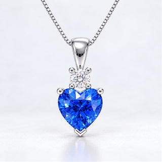 1.77ct Lab-Grown Blue Sapphire Heart Pendant Necklace