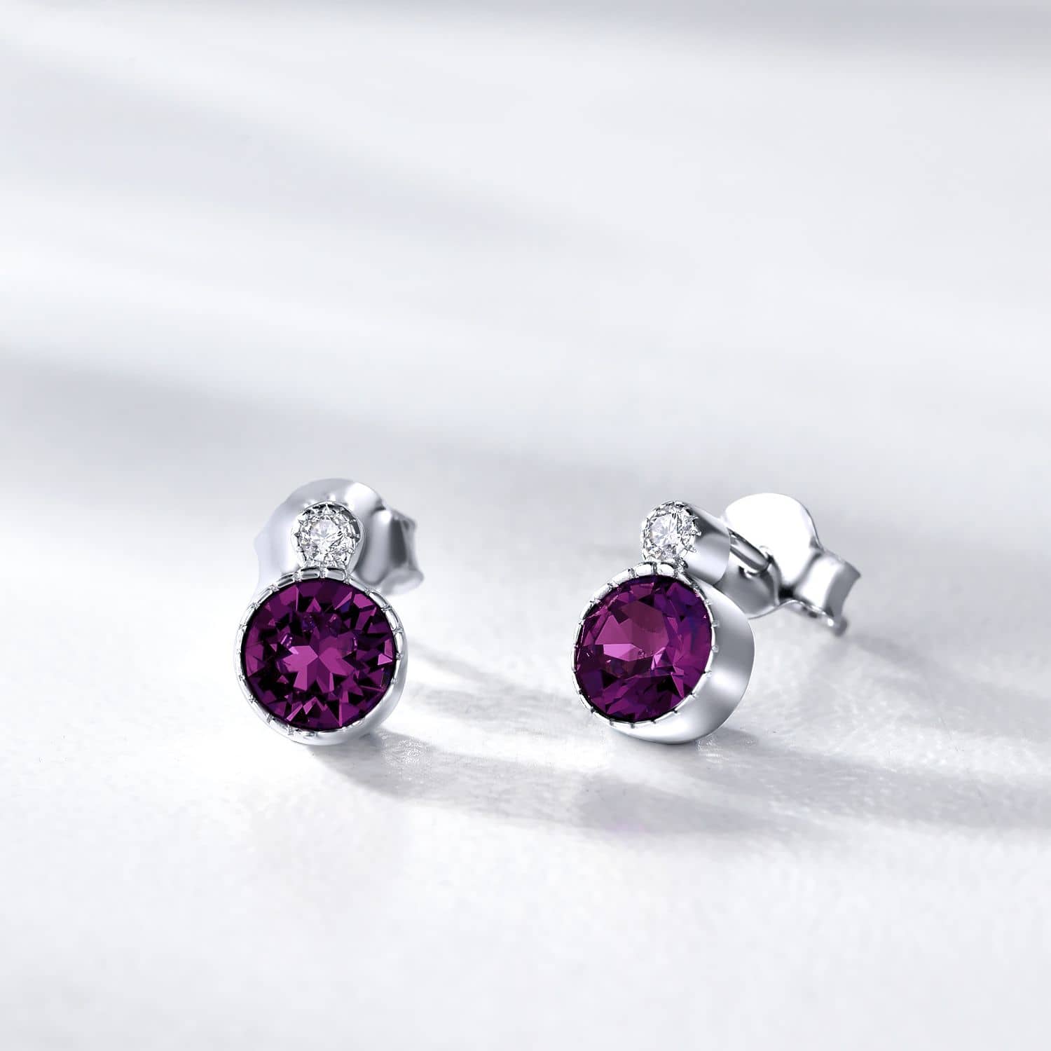 Classic Amethyst Purple Colour Solitaire Jewellery Set with Austrian Crystals