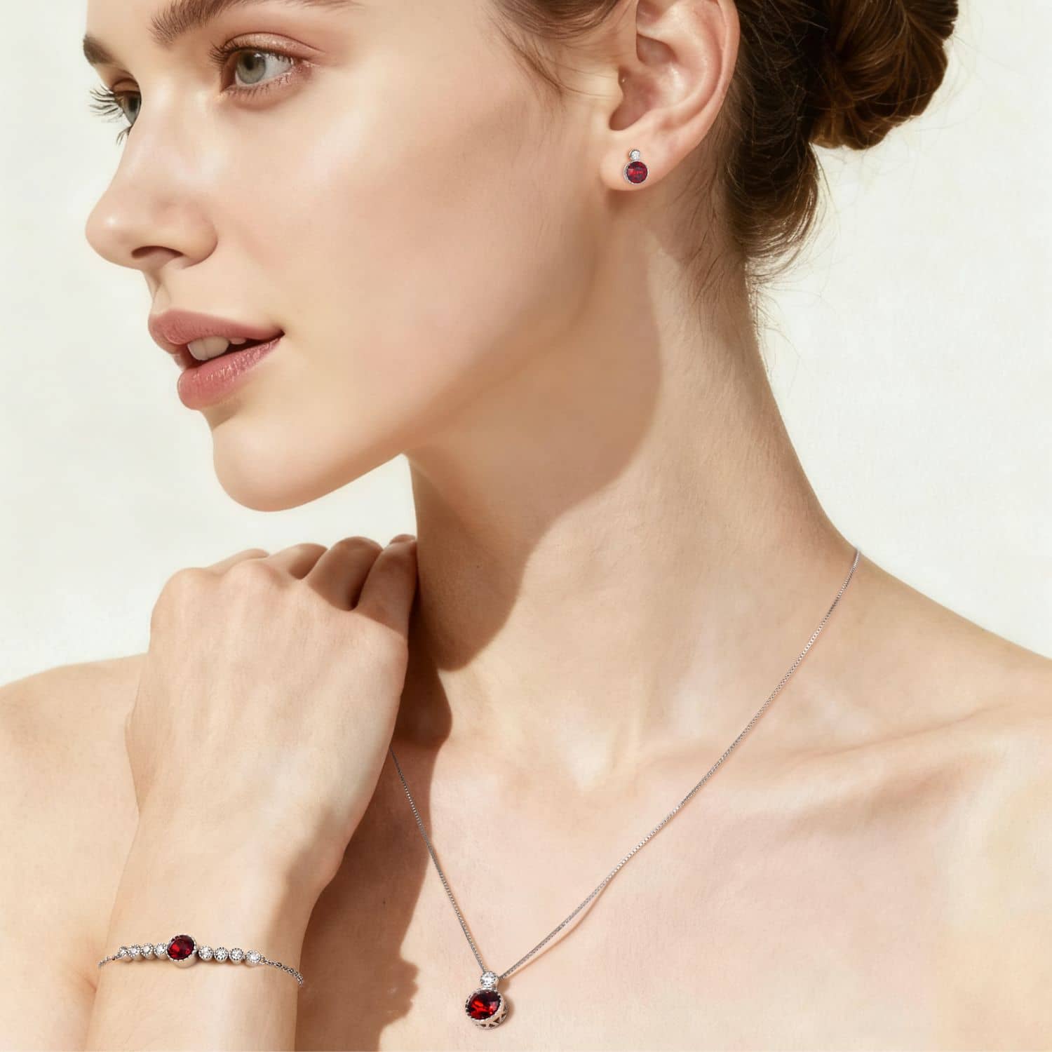 Classic Garnet Red Colour Solitaire Jewellery Set with Austrian Crystals