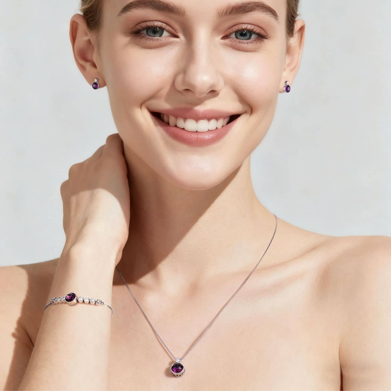 Classic Amethyst Purple Colour Solitaire Jewellery Set with Austrian Crystals