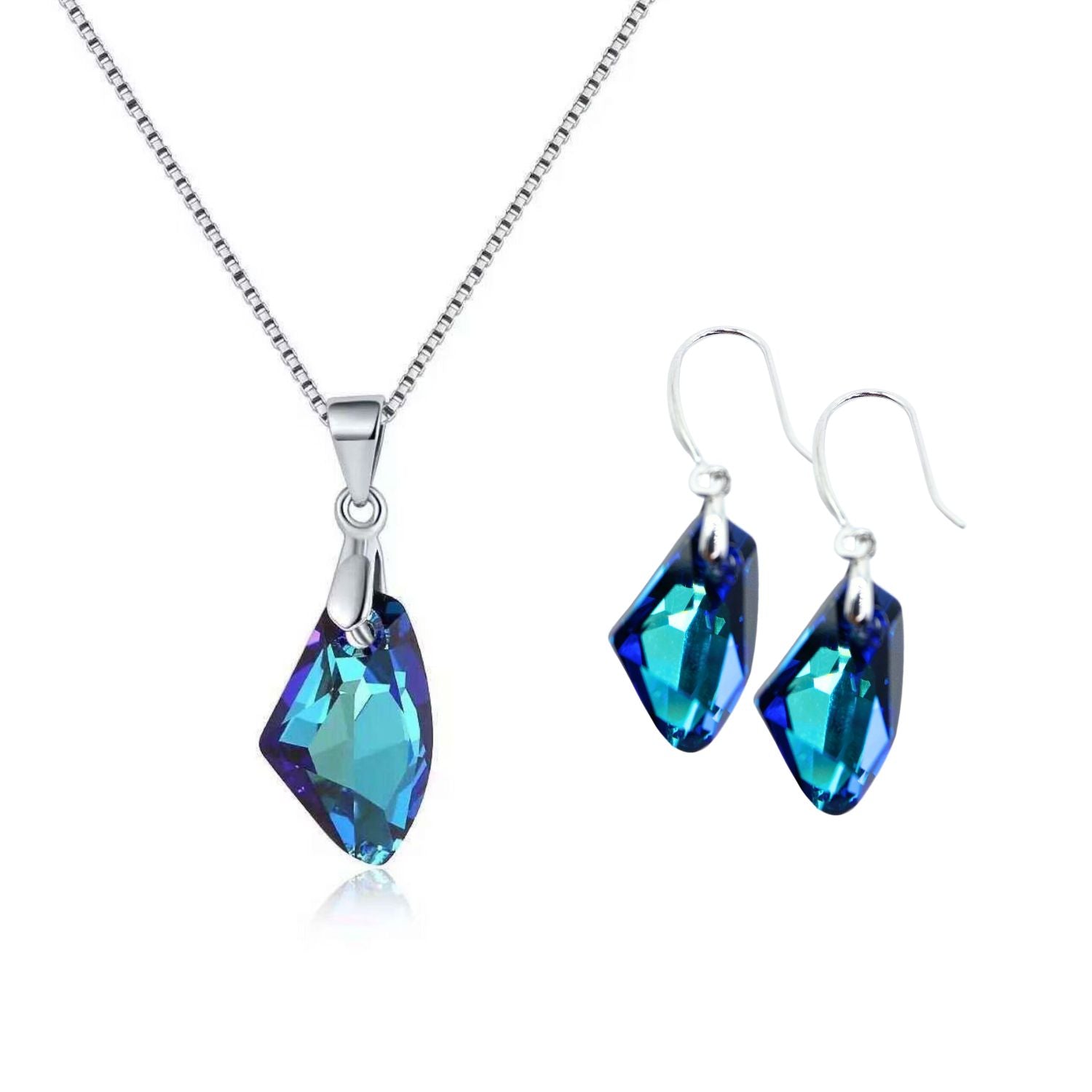 Shimmering Bermuda Blue Crystal Set - Necklace & Earrings - Made with Austrian Crystals