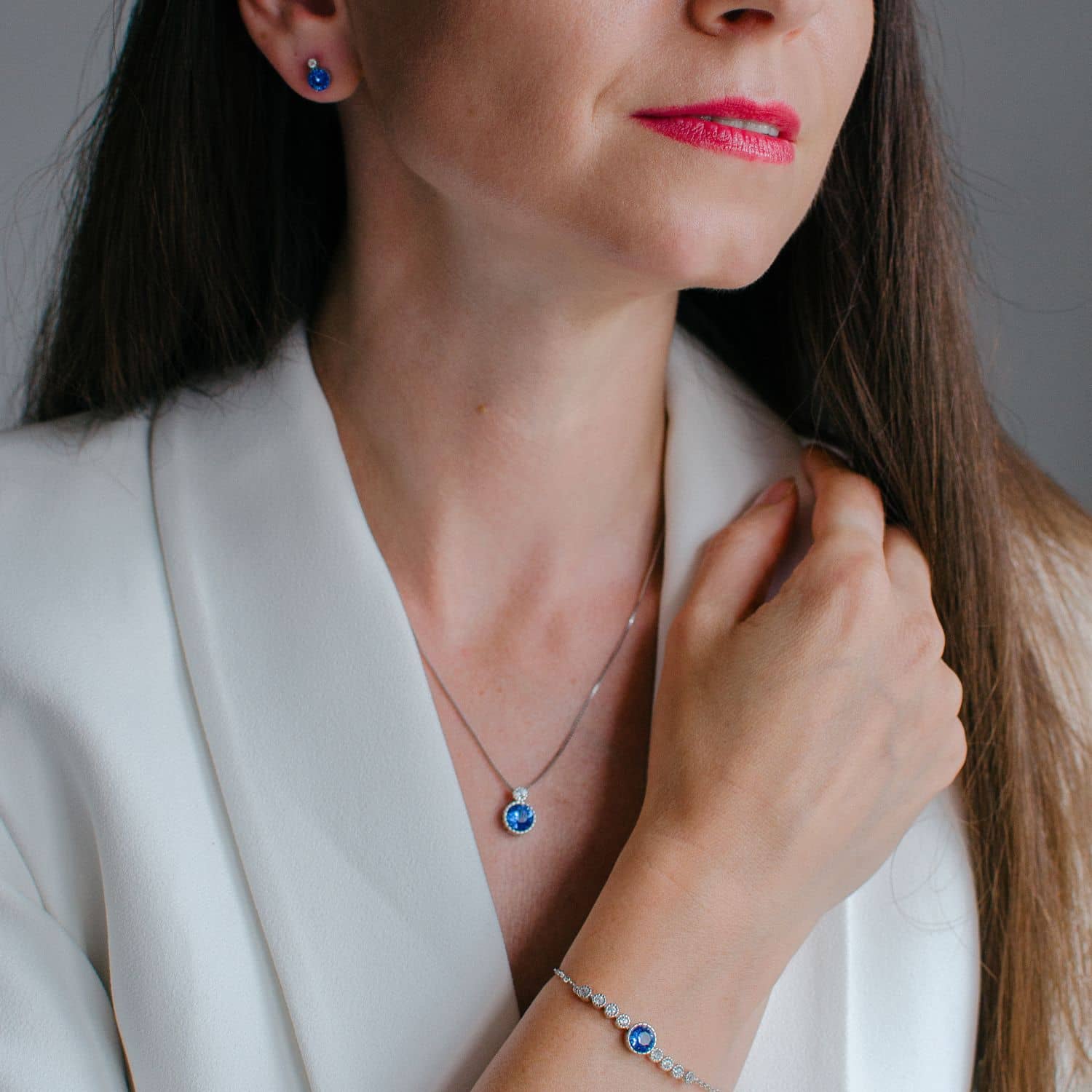 Classic Sapphire Blue Colour Solitaire Jewellery Set with Austrian Crystals