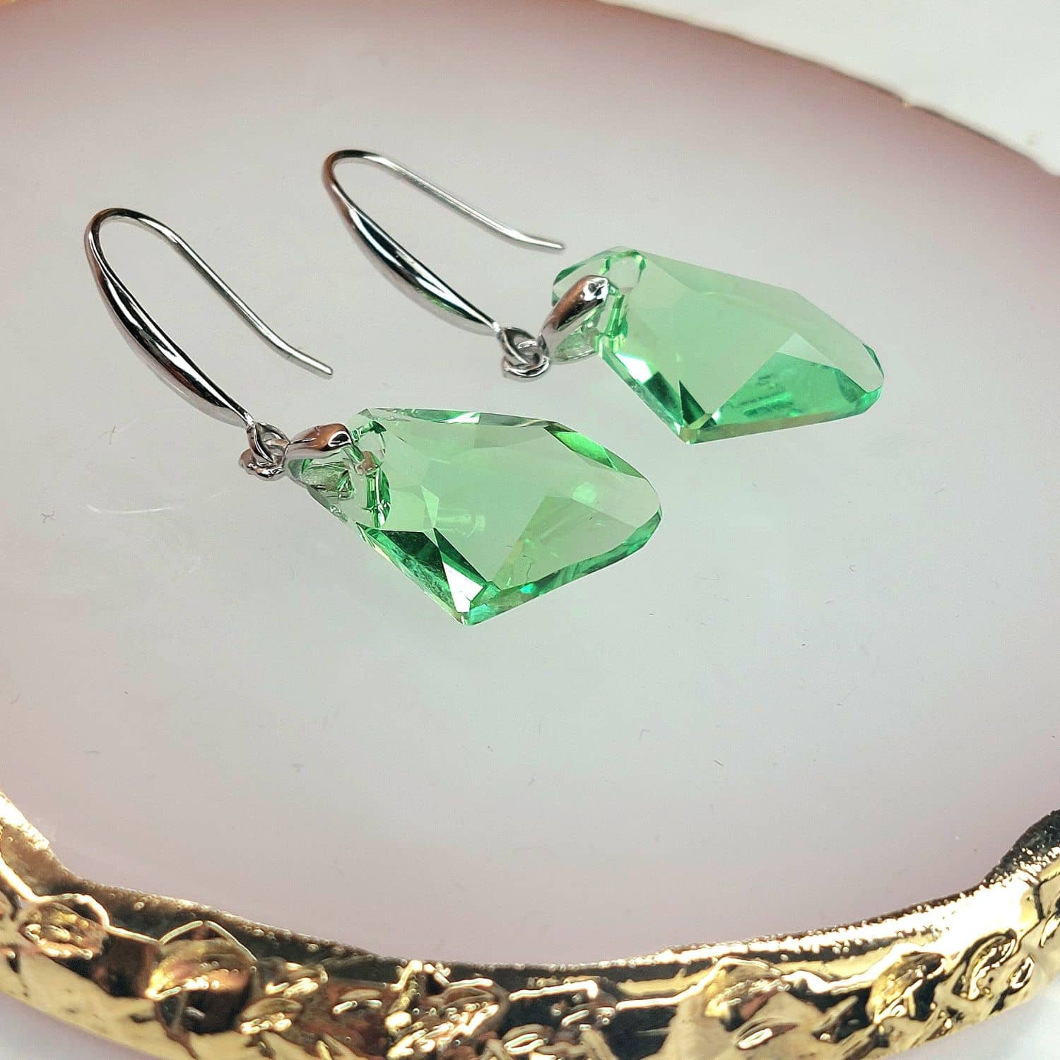 Light Green Crystal Earrings - Made with Austrian Crystals