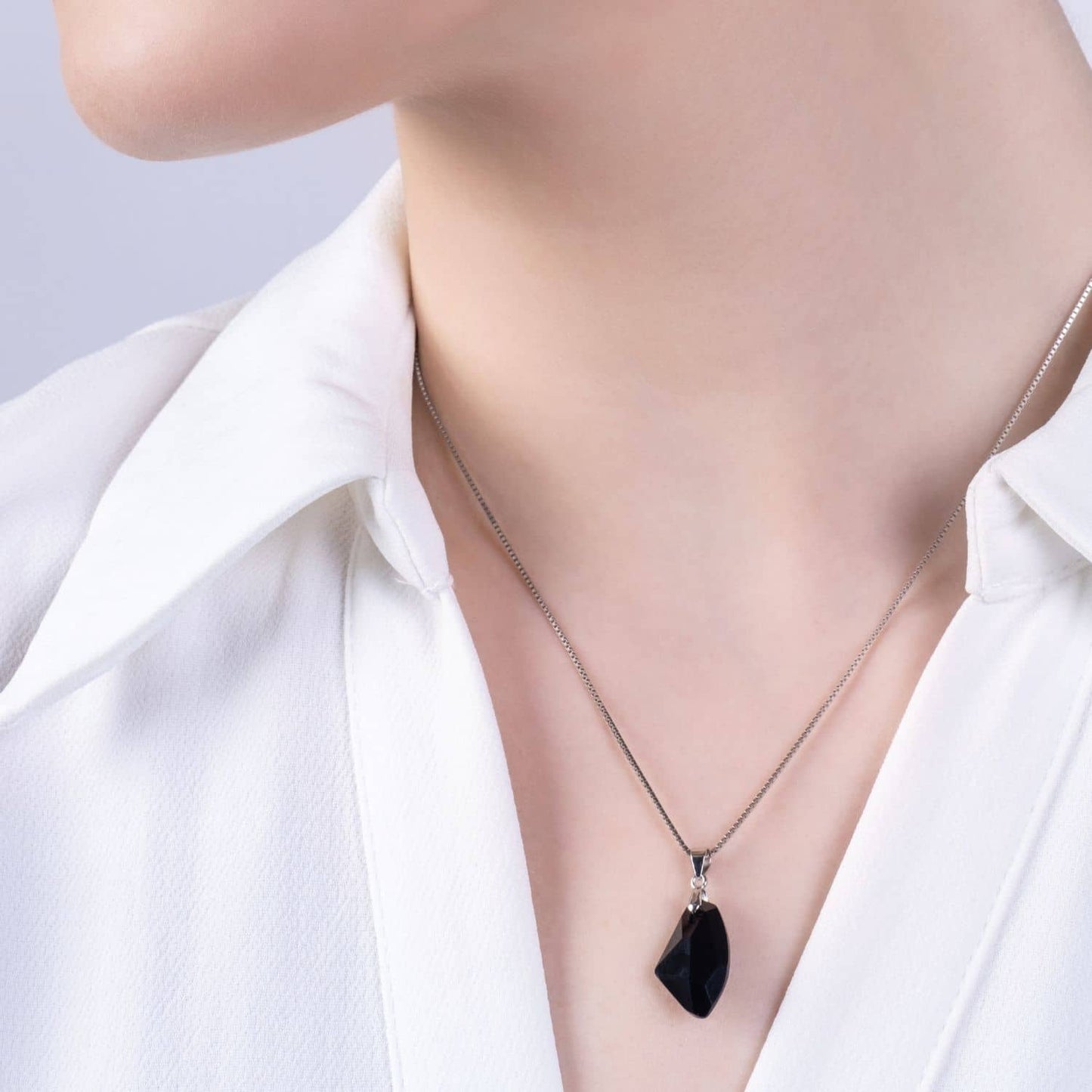 Obsidian Teardrop Necklace - Made with Austrian Crystals