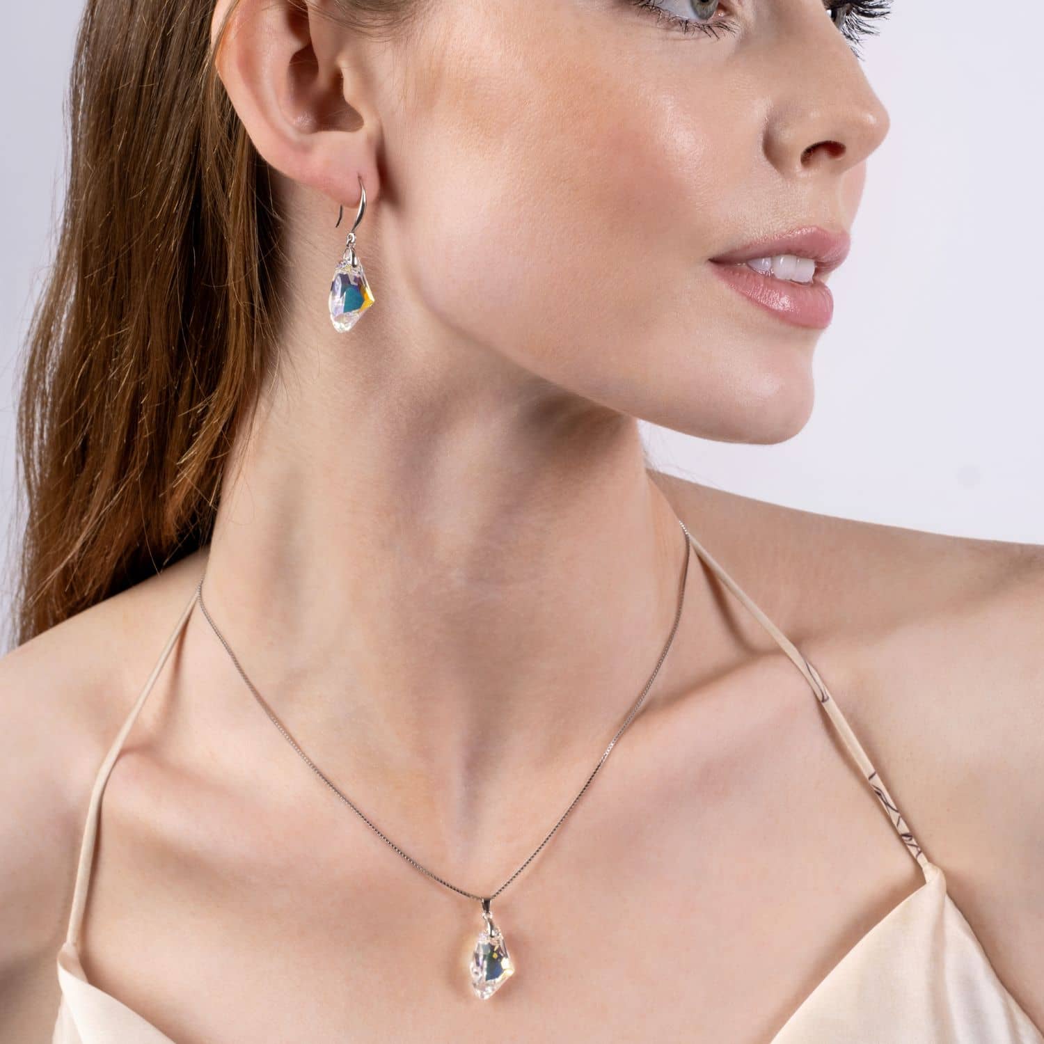 Shimmering Iridescent Crystal Set - Necklace & Earrings - Made with Austrian Crystals