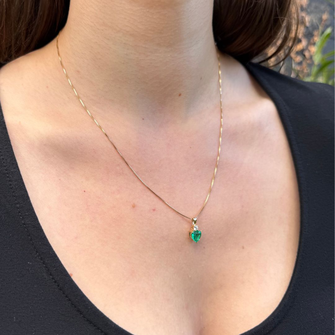 1.11ct Lab-Grown Emerald Green Heart Pendant Necklace