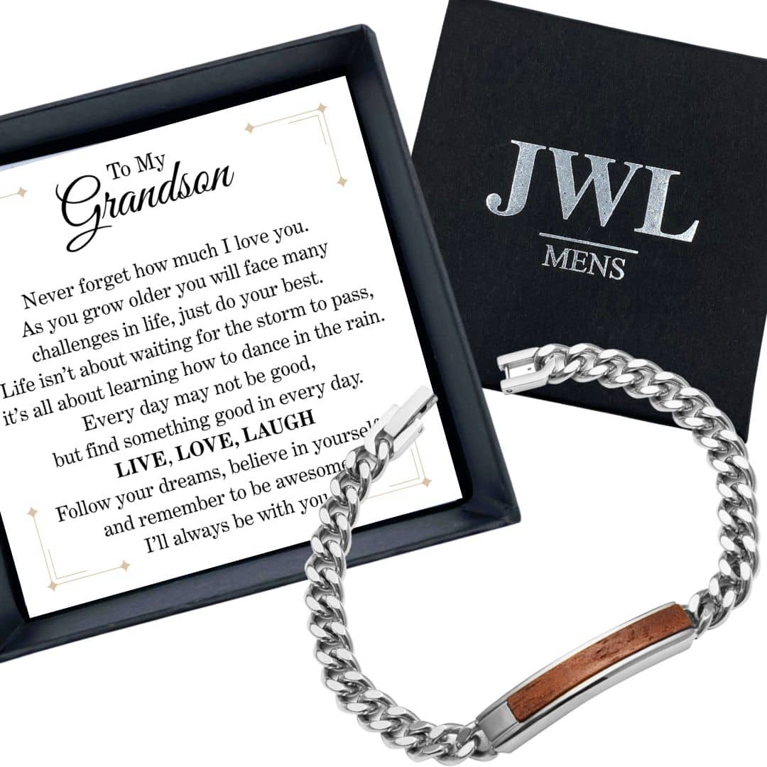 To My Grandson Golden/Steel Bubinga Bracelet BubGD2