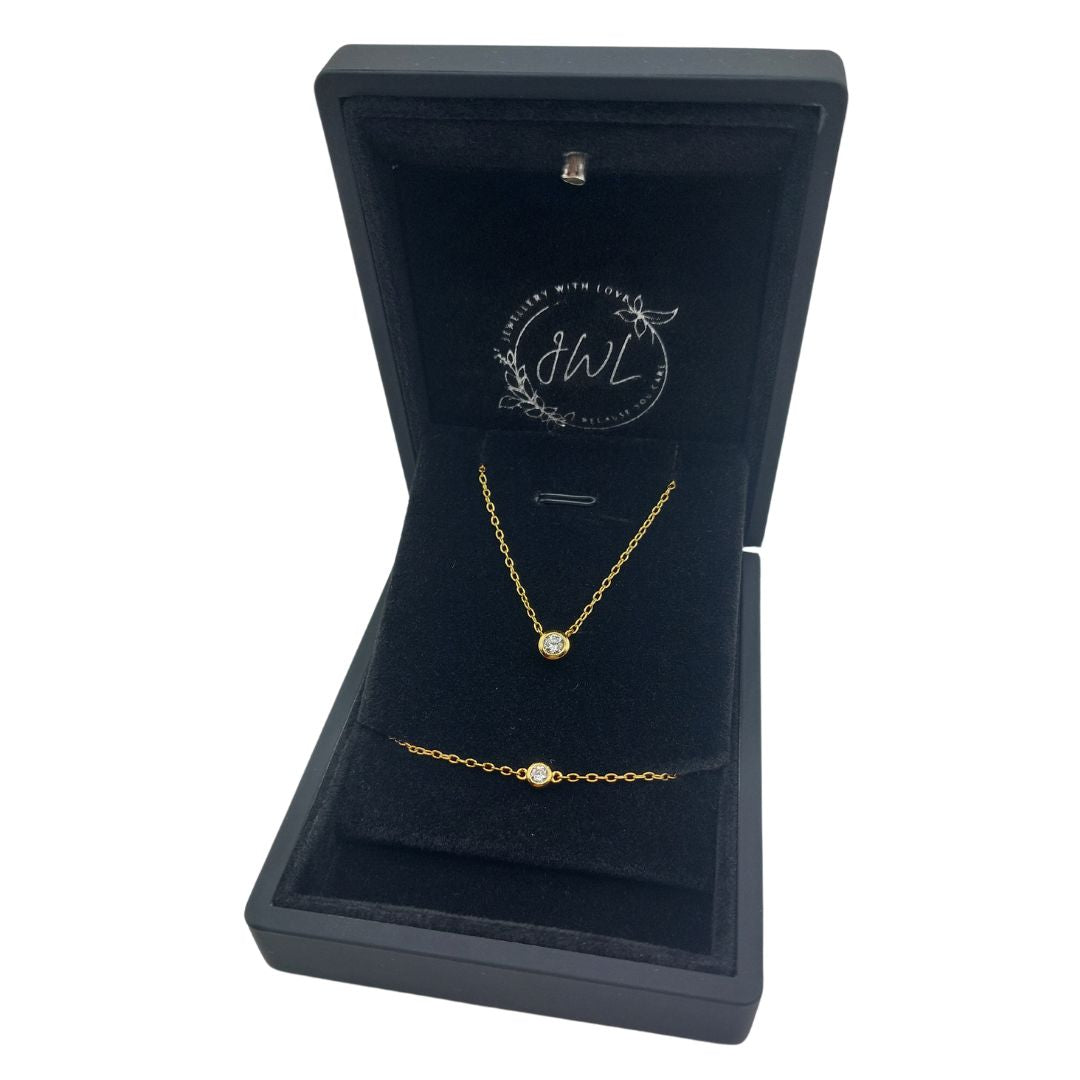 Solitaire Gold Vermeil Necklace & Bracelet Set