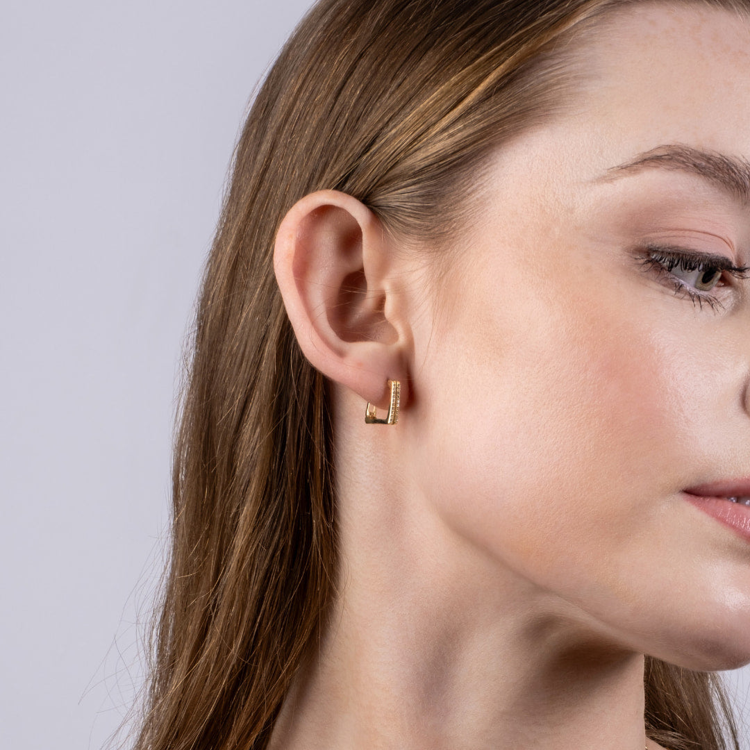 JWL Hoop Block Earrings - Gold Vermeil or Sterling Silver