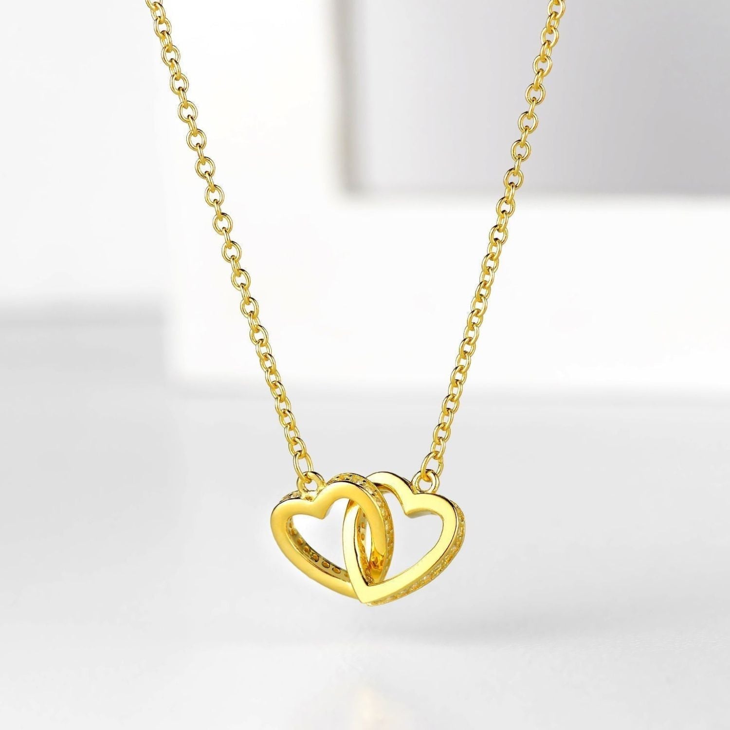 To My Wife 'Greatest Gift' SET - Interlocking Silver or Gold Vermeil Hearts Necklace and Earrings WF11Set