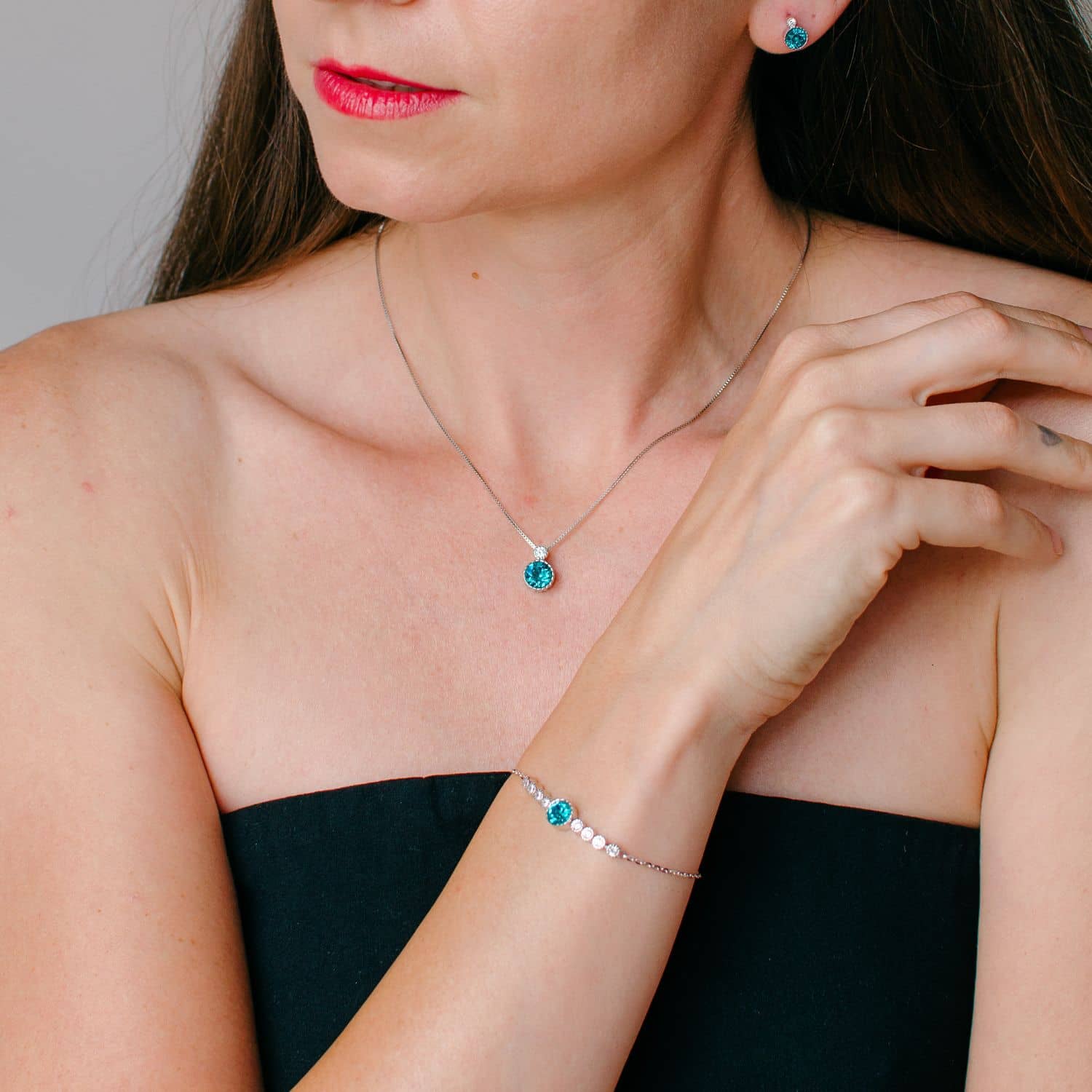 Classic Topaz Blue Colour Solitaire Jewellery Set with Austrian Crystals