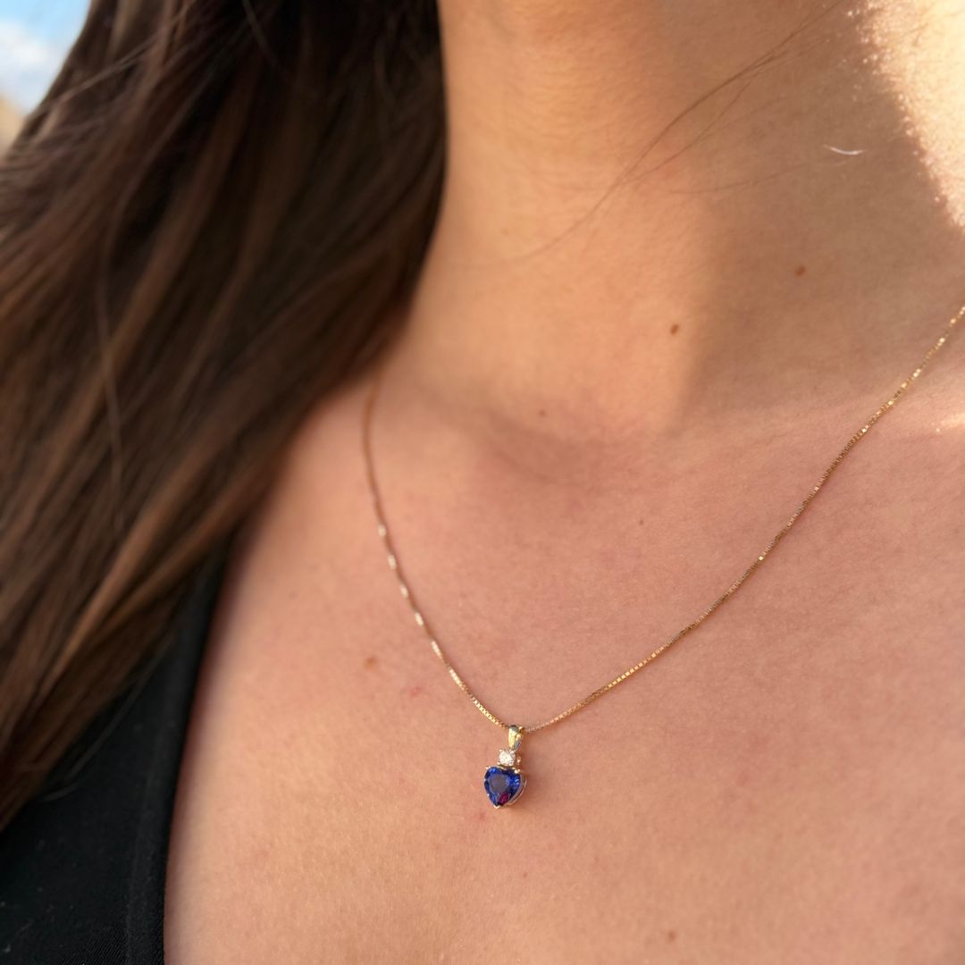 1.77ct Lab-Grown Blue Sapphire Heart Pendant Necklace
