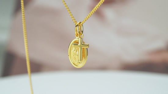 Load and play video in Gallery viewer, Milagro Vermeil Necklace - Virgin Mary and the Cross
