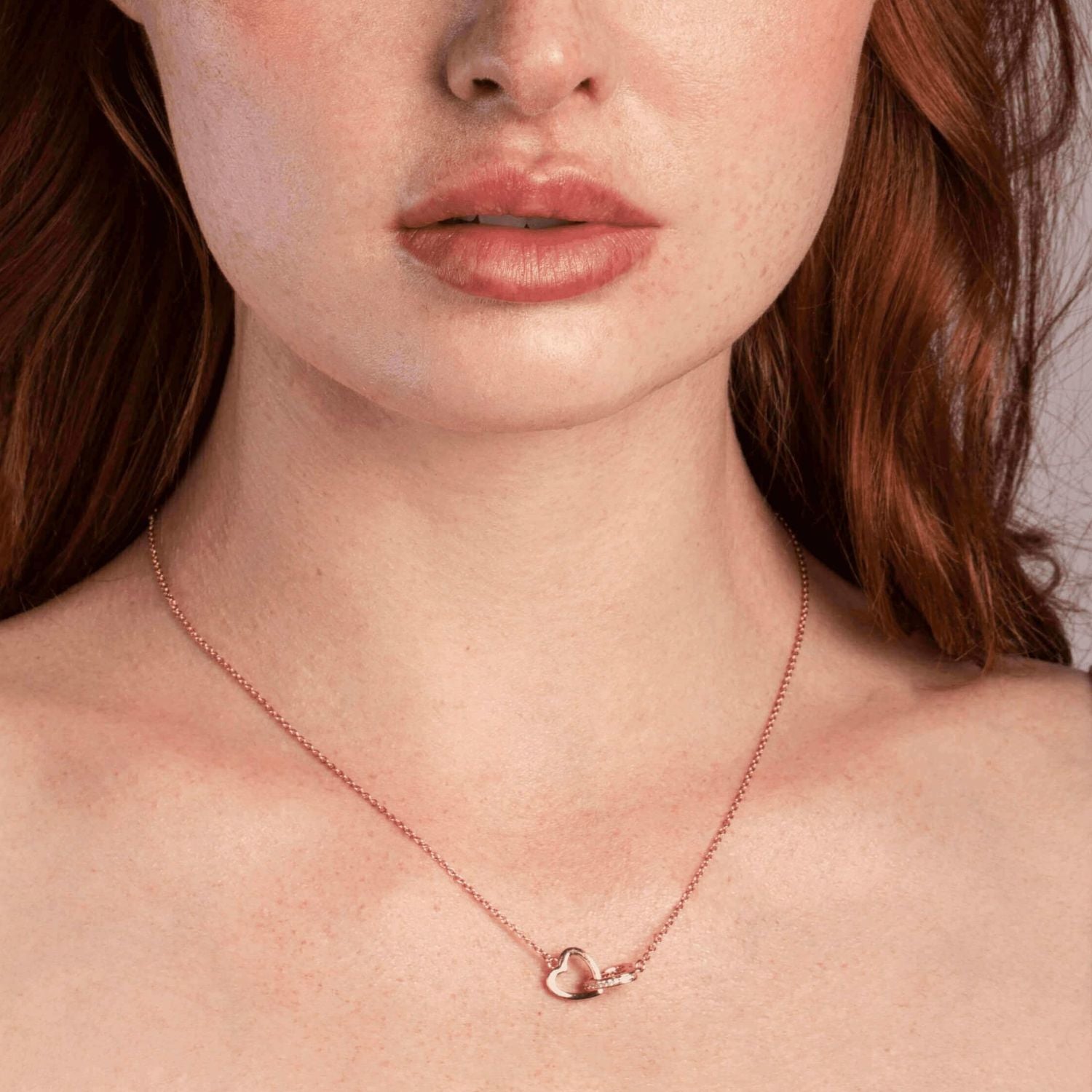 Interlocking Hearts Necklace - Rose Gold Finish