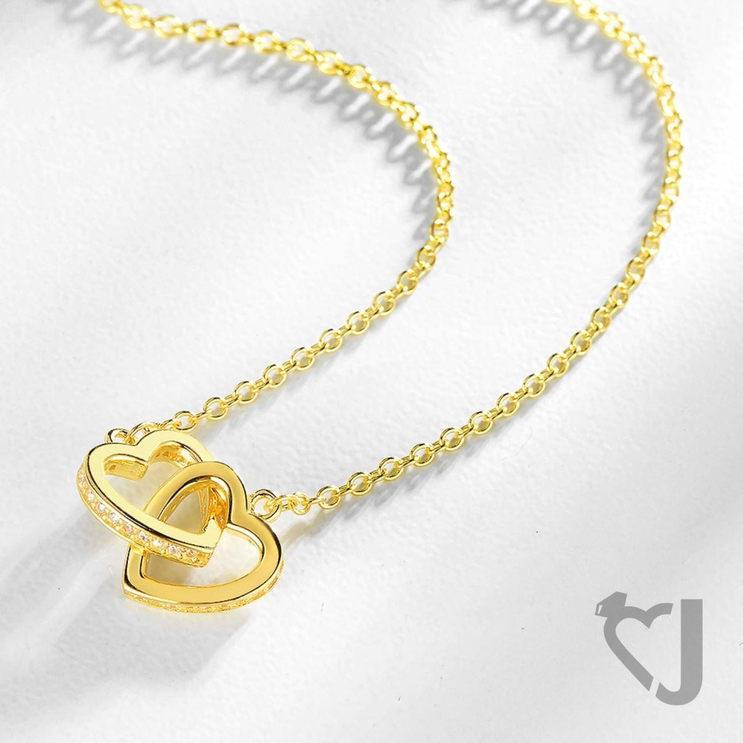 Happy Birthday World's Best Wife - Interlocking Gold Vermeil Hearts Necklace WF10