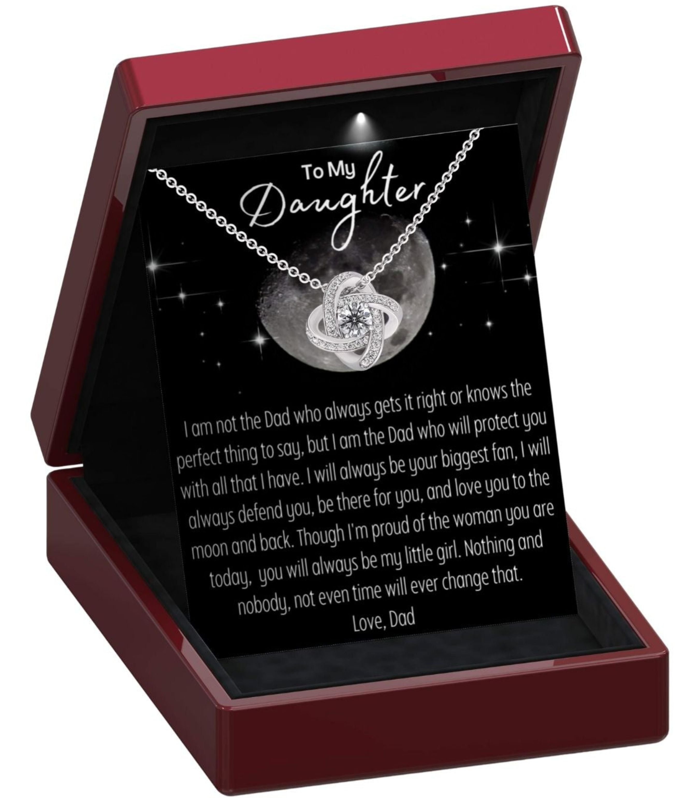 To My Daughter, 'To The Moon & Back' Love Knot Necklace From Dad - DT53