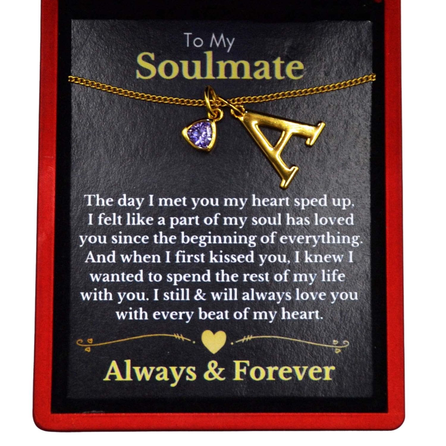 To My Soulmate Delicate Vermeil Initial & Birthstone Necklace ST20