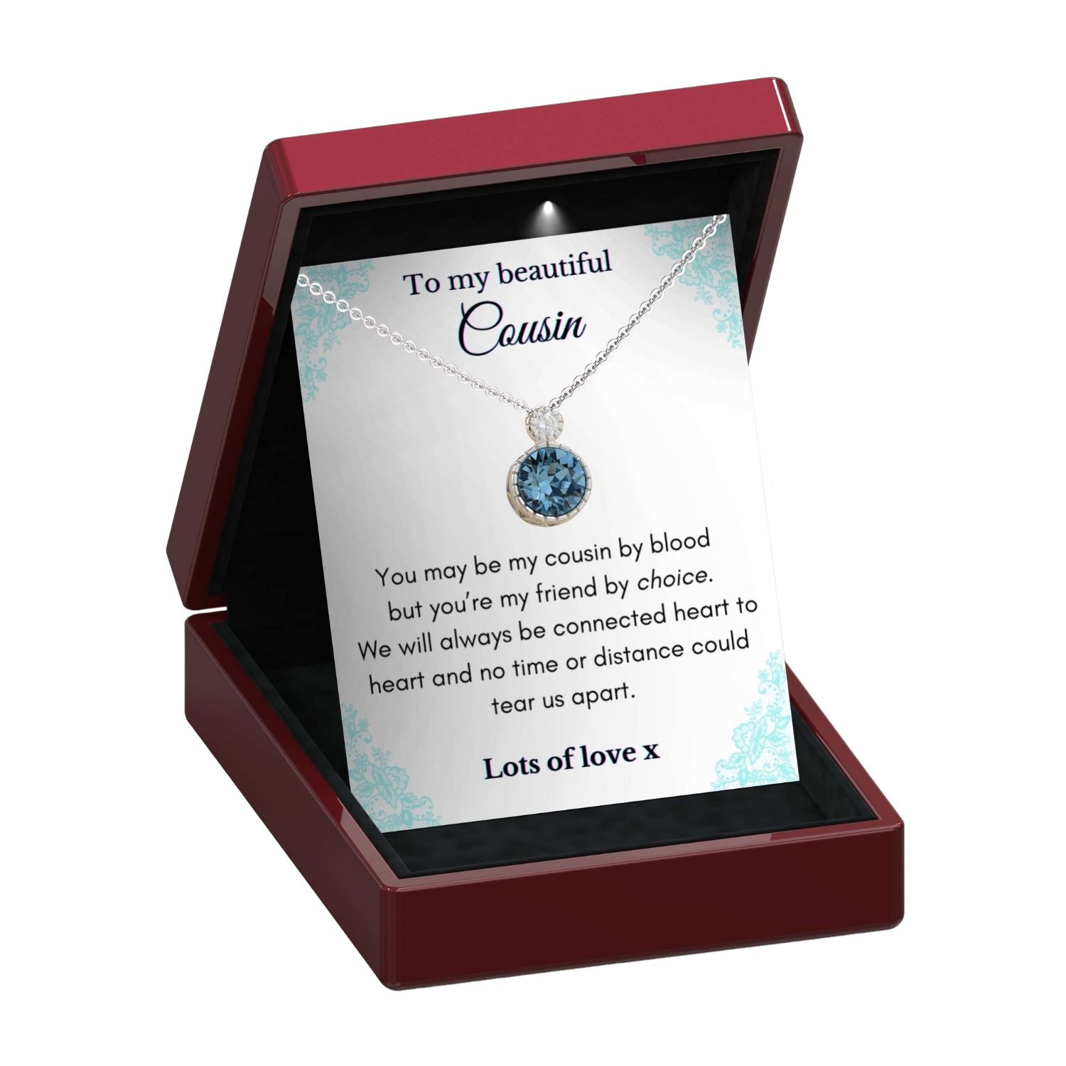 To My Beautiful Cousin - Aquamarine Solitaire Necklace CS3