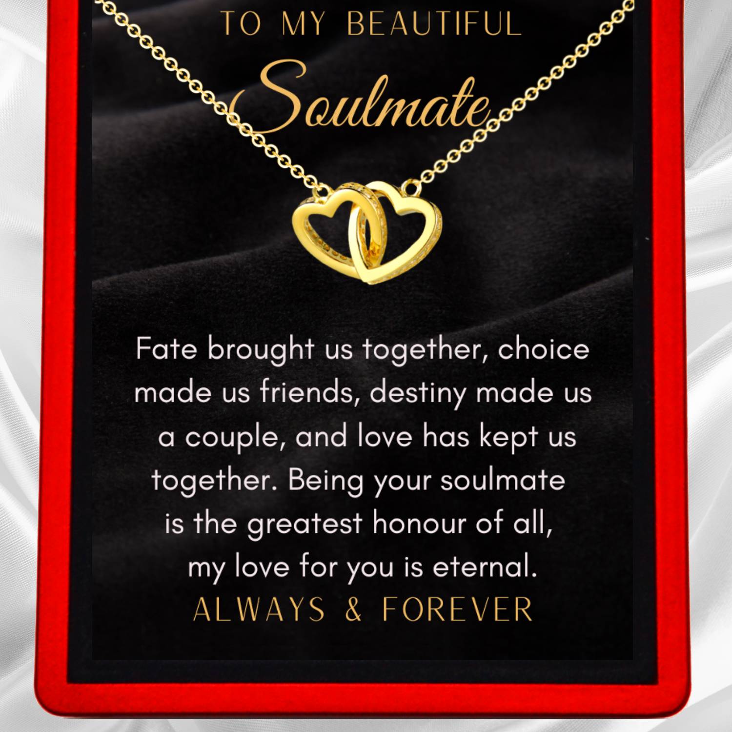 To My Soulmate 'Greatest Gift' - Interlocking Silver or Gold Vermeil Hearts Necklace ST16