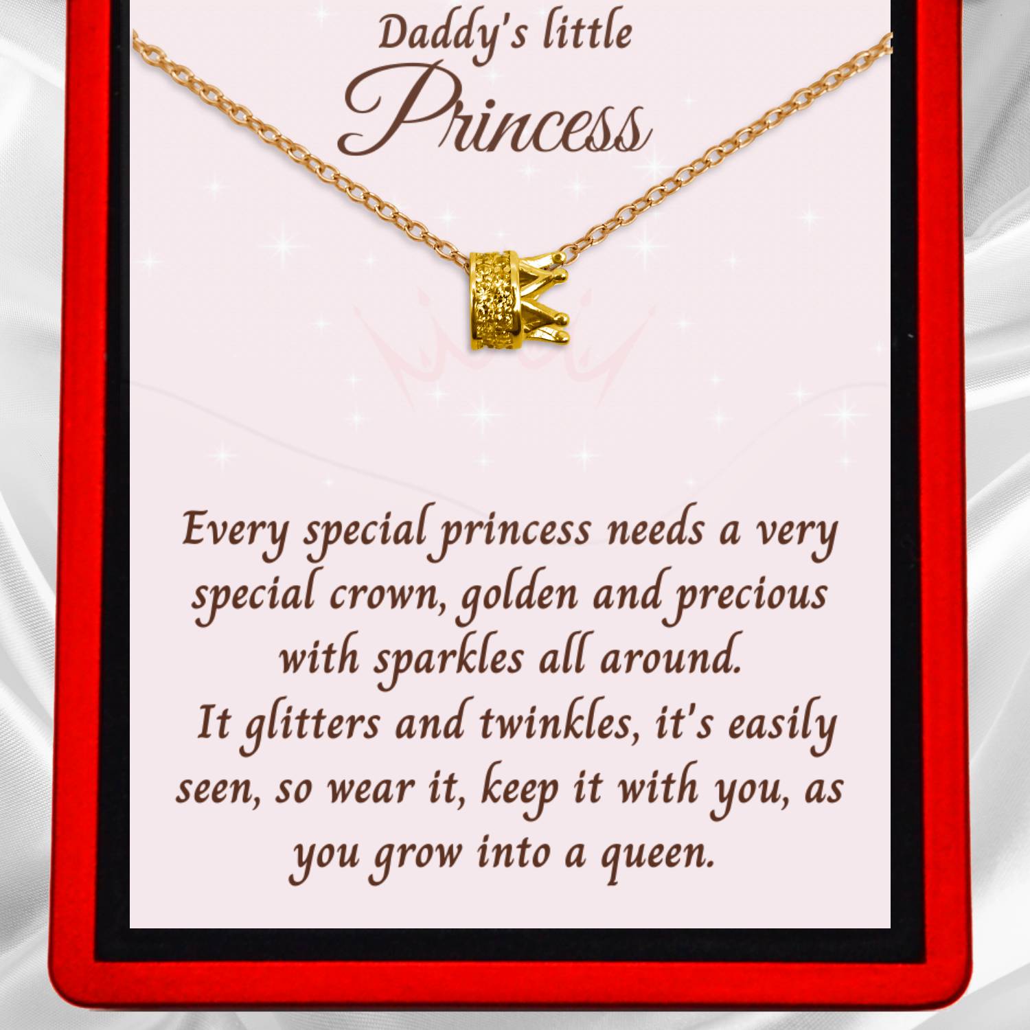 Daddy's Little Princess Crown Necklace - Gold Vermeil or Silver