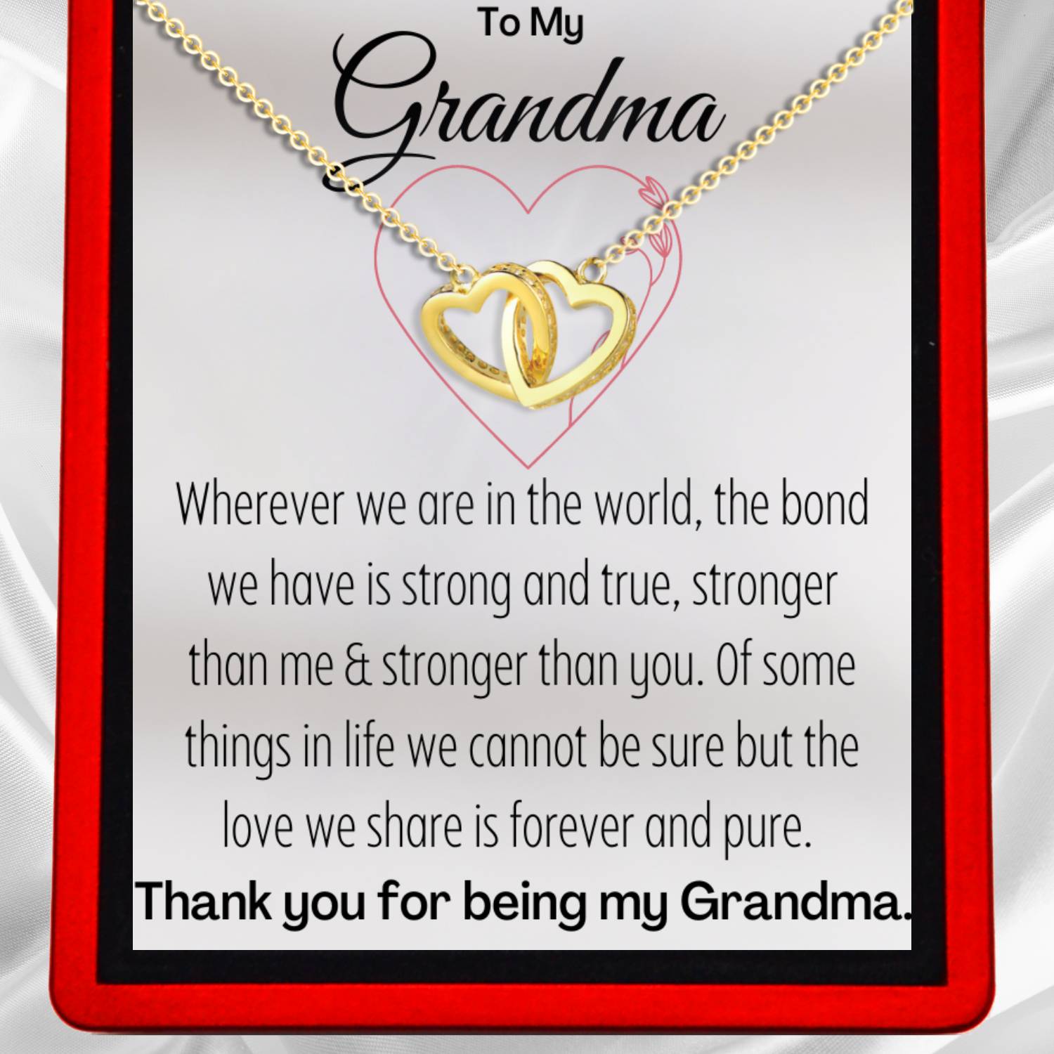 To My Grandma 'Strong Bond' - Interlocking Silver Hearts Necklace GM4