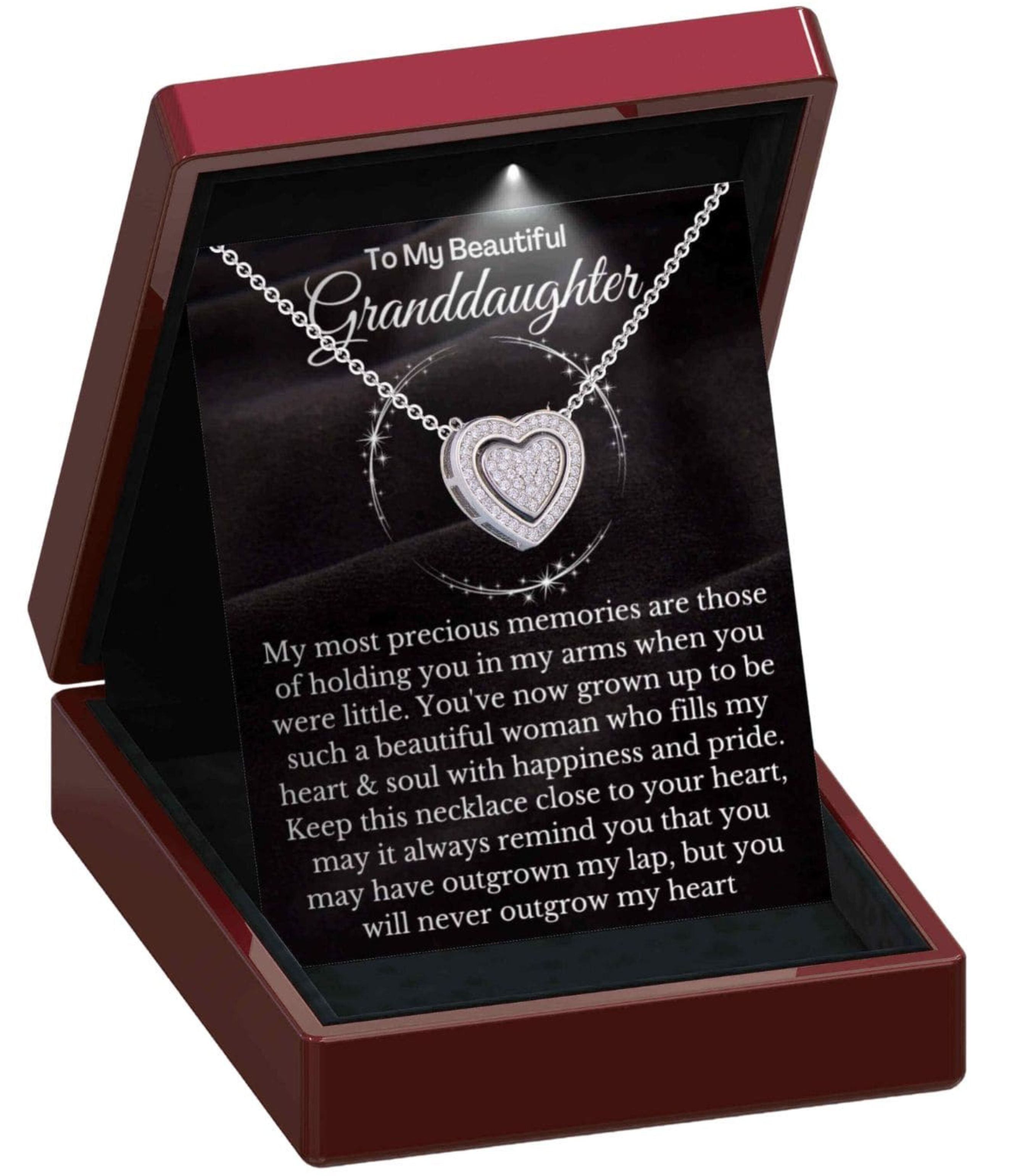 To My Granddaughter "Never outgrow my heart" Trinity Love Heart Necklace GD20