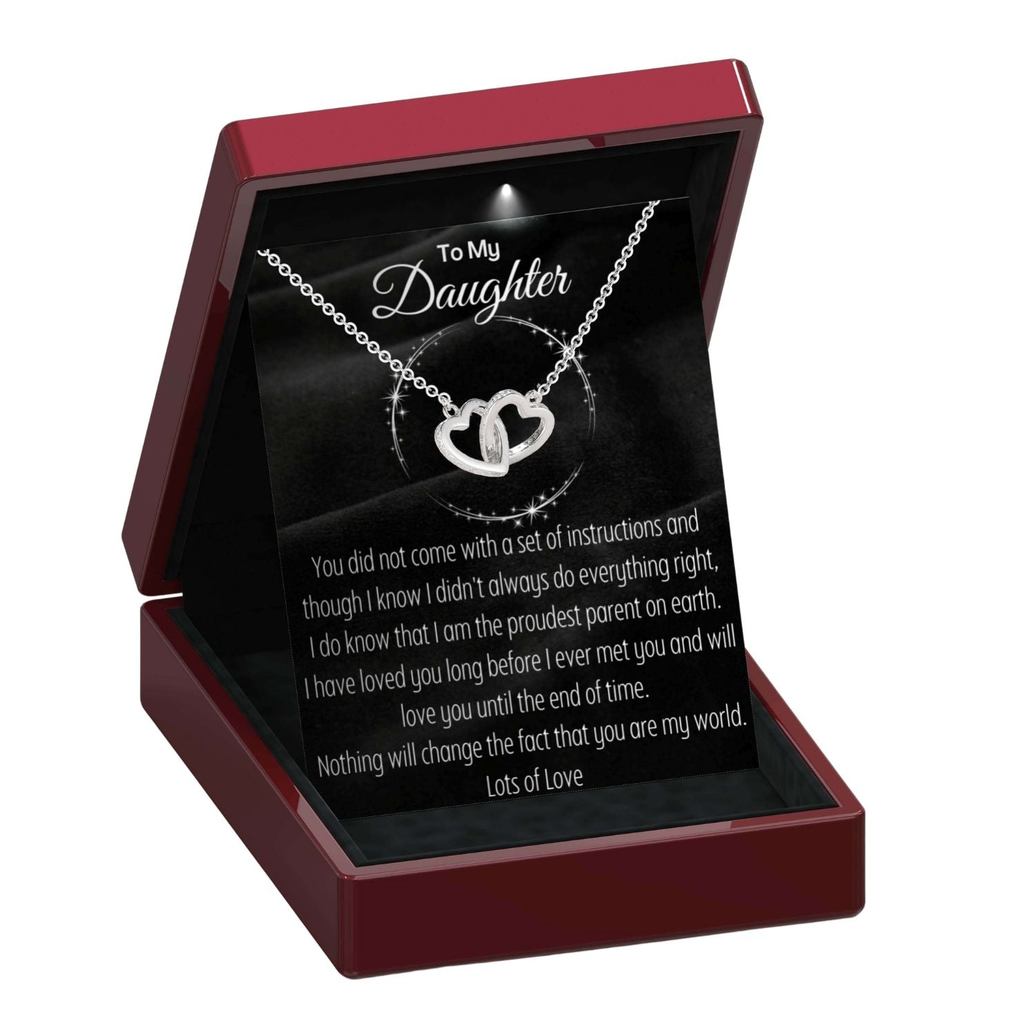 To My Daughter 'You are my World' - Interlocking Silver Hearts Necklace DT46