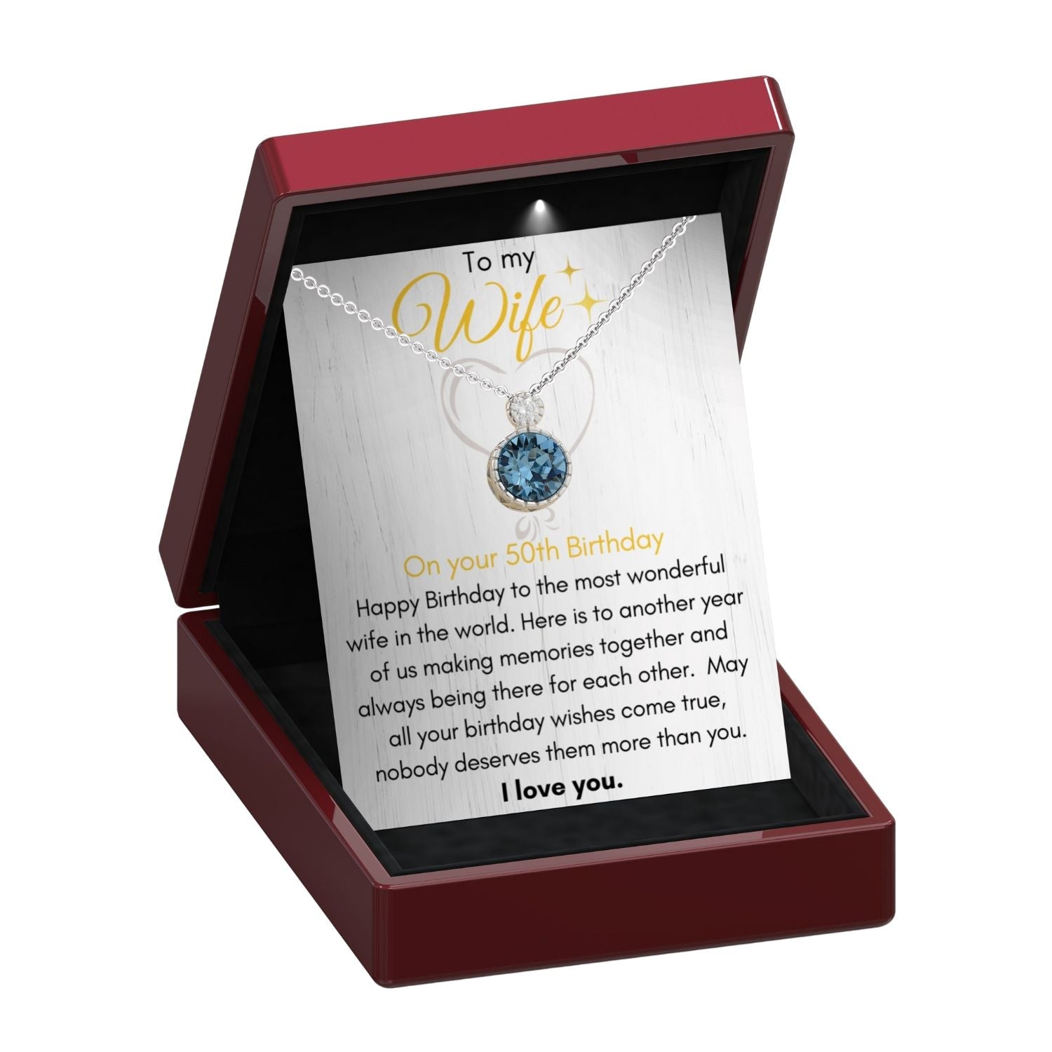 Personalised Wife Birthday - Aquamarine Solitaire Necklace WF8