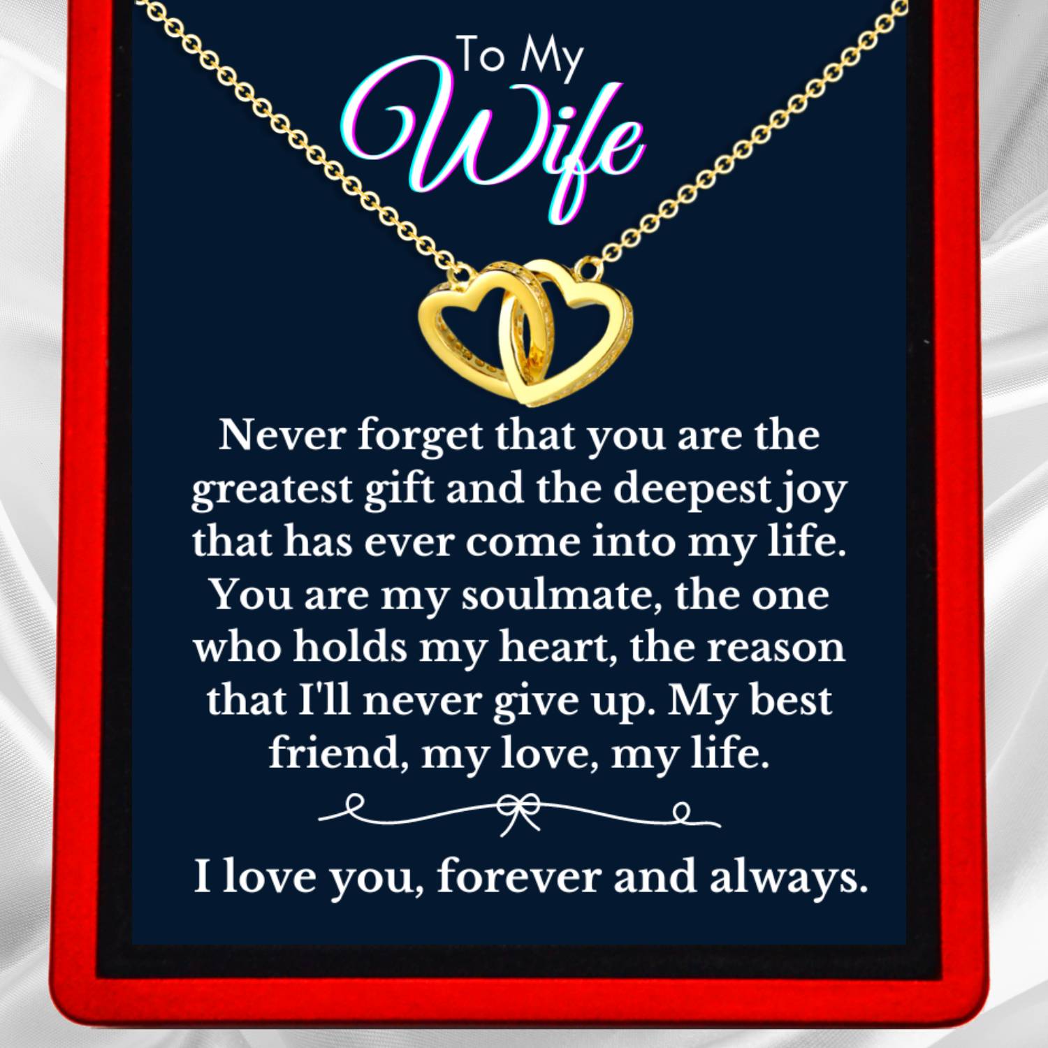 To My Wife 'Greatest Gift' - Interlocking Silver or Gold Vermeil Hearts Necklace WF11