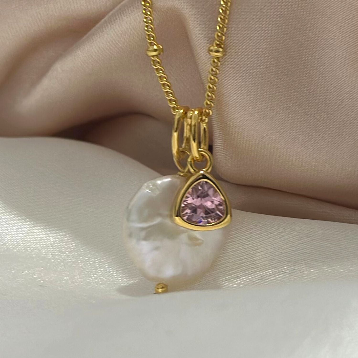 Flat Baroque Pearl Necklace in Gold Vermeil