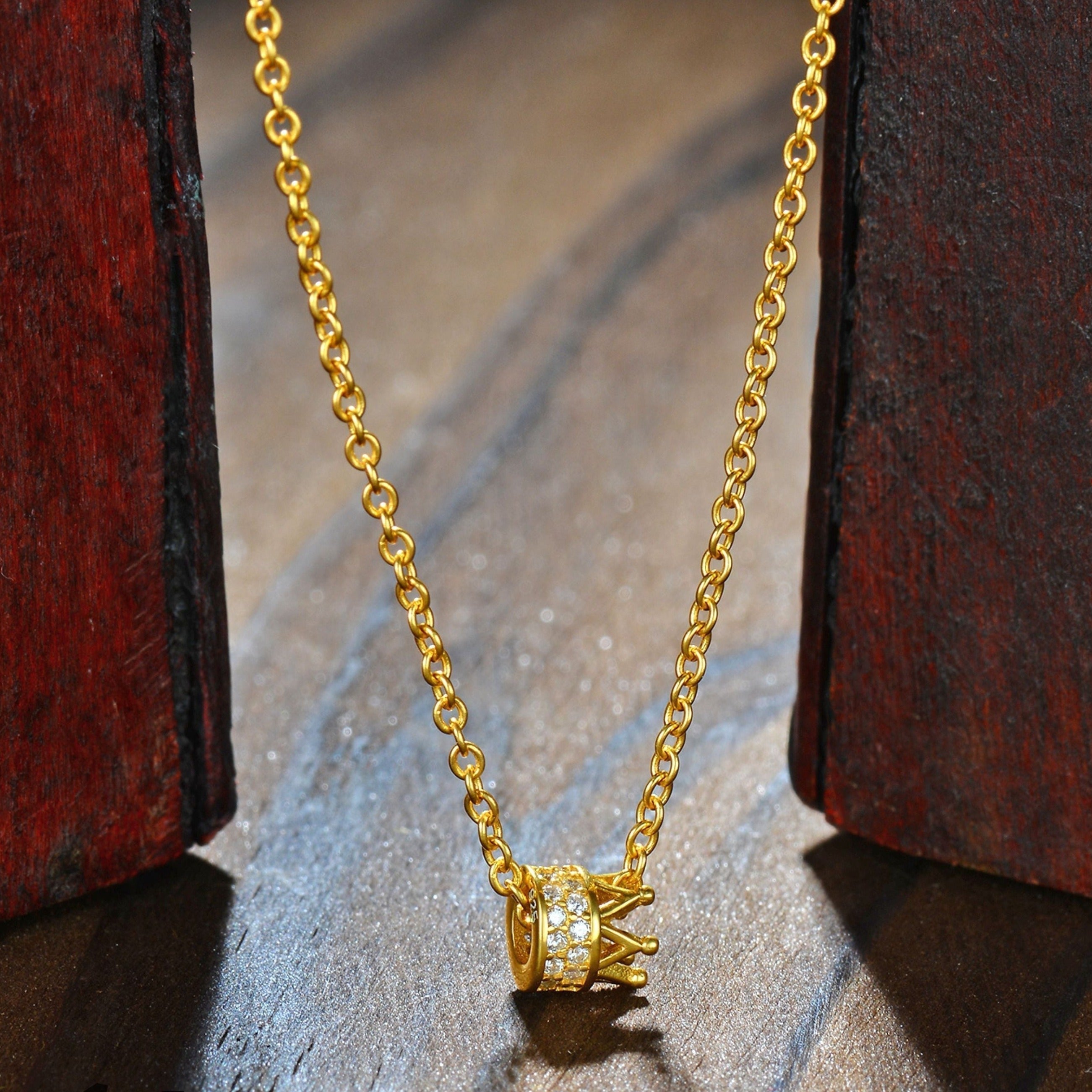 My Little Princess Crown Necklace - Gold Vermeil or Silver - DT50