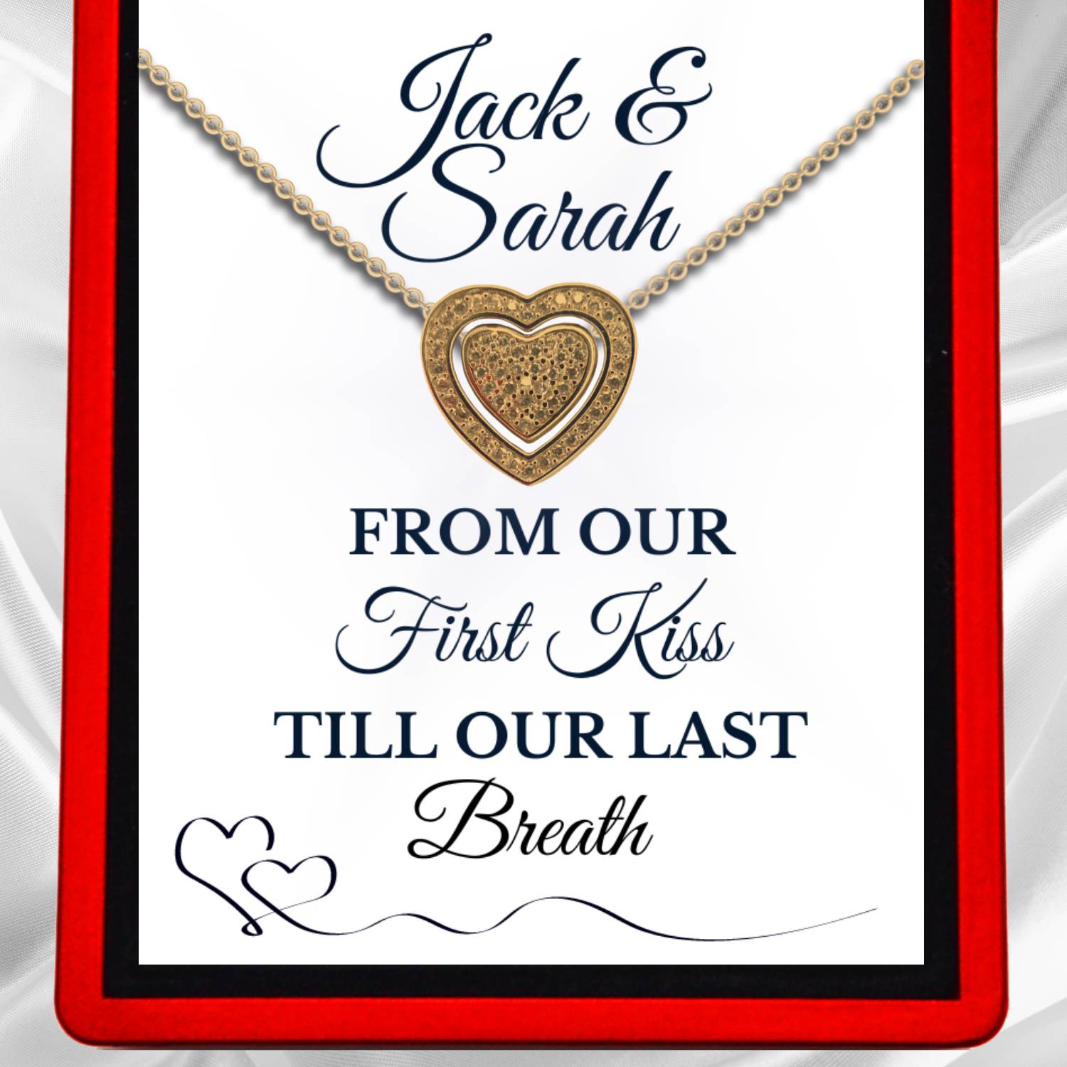 Personalised 'First Kiss, Last Breath' 3in1 Trinity Heart Necklace in Silver or Gold Vermeil - Love6