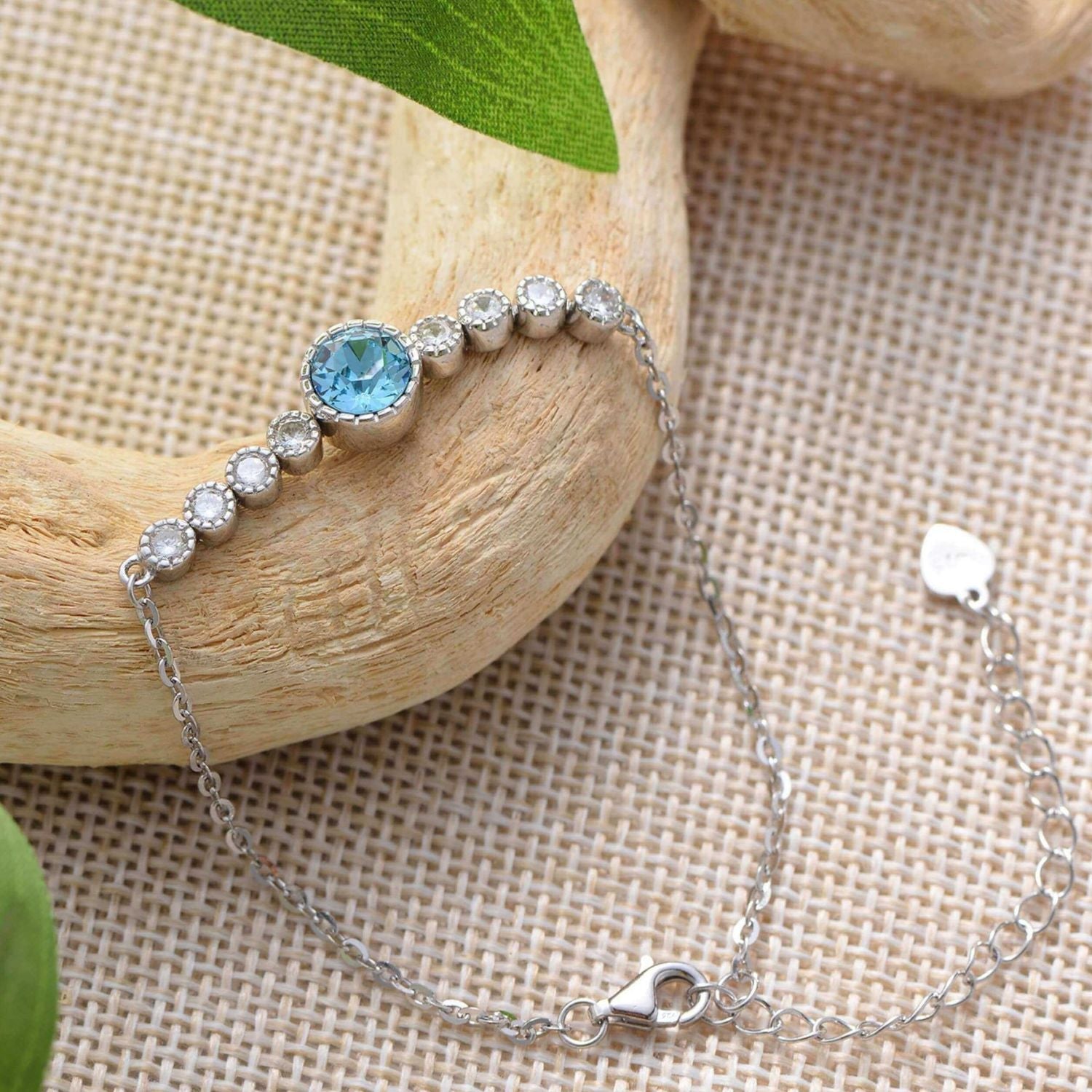 Round Aquamarine Chain Bracelet