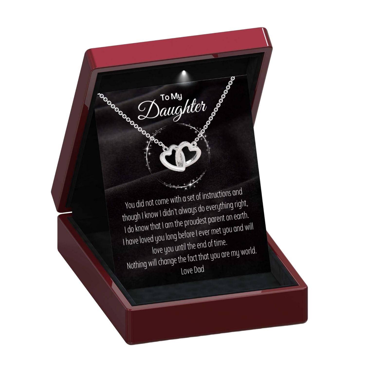 To My Daughter 'You are my World' From Mum or From Dad- Interlocking Silver Hearts Necklace DT46Mum DT46Dad