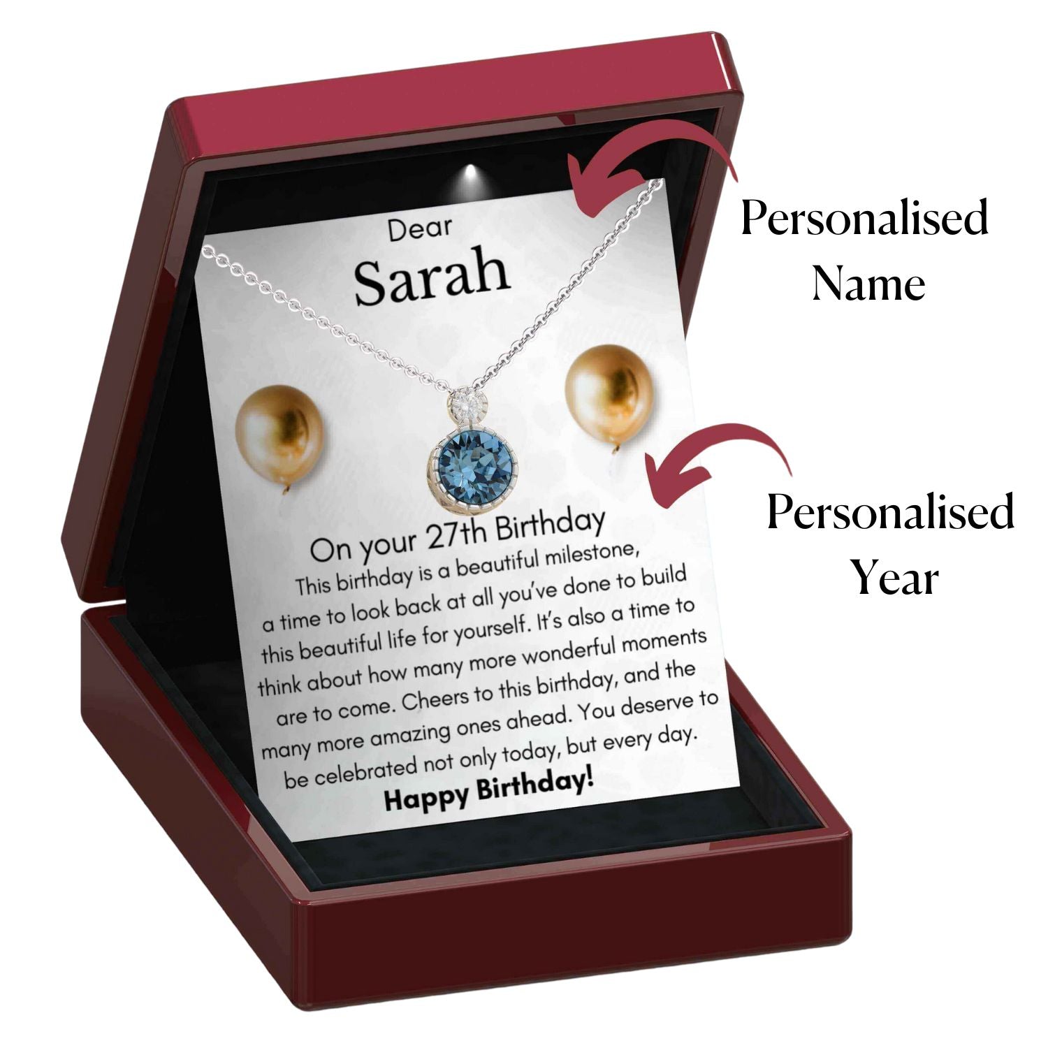 Personalised Birthday Necklace - Aquamarine Solitaire Necklace BD3