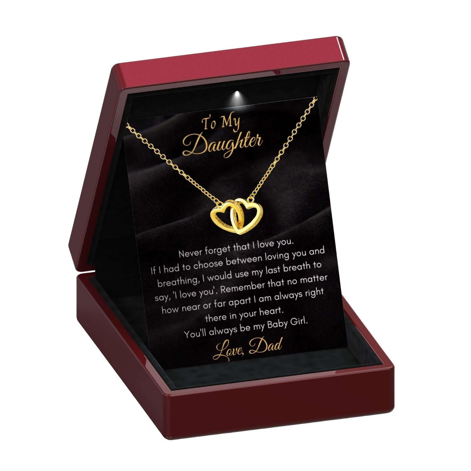 To My Daughter, 'Never Forget' Love Mum or Dad - Interlocking Gold Vermeil Hearts Necklace DT37