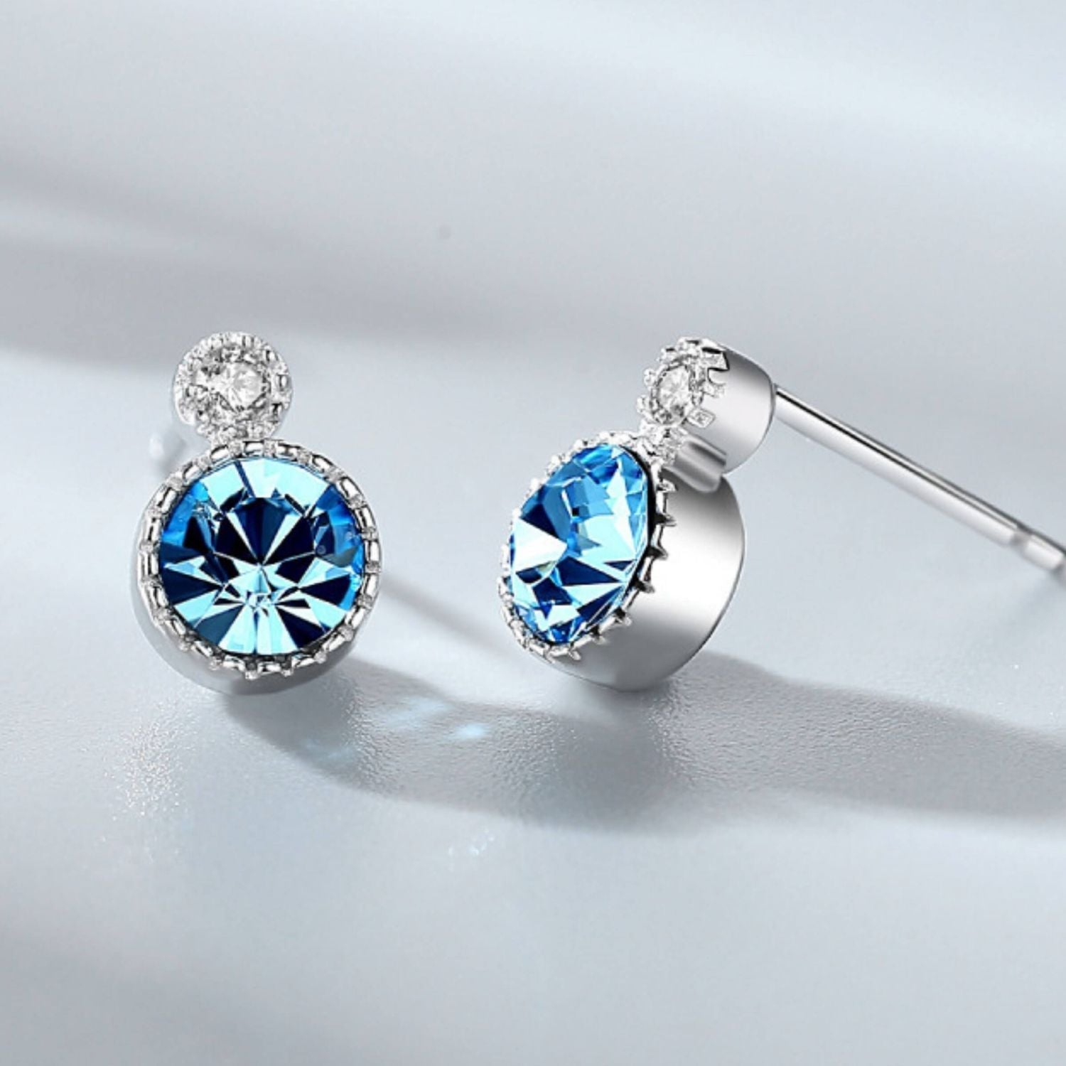 Classic Round Aquamarine Austrian Crystal Solitaire Earrings