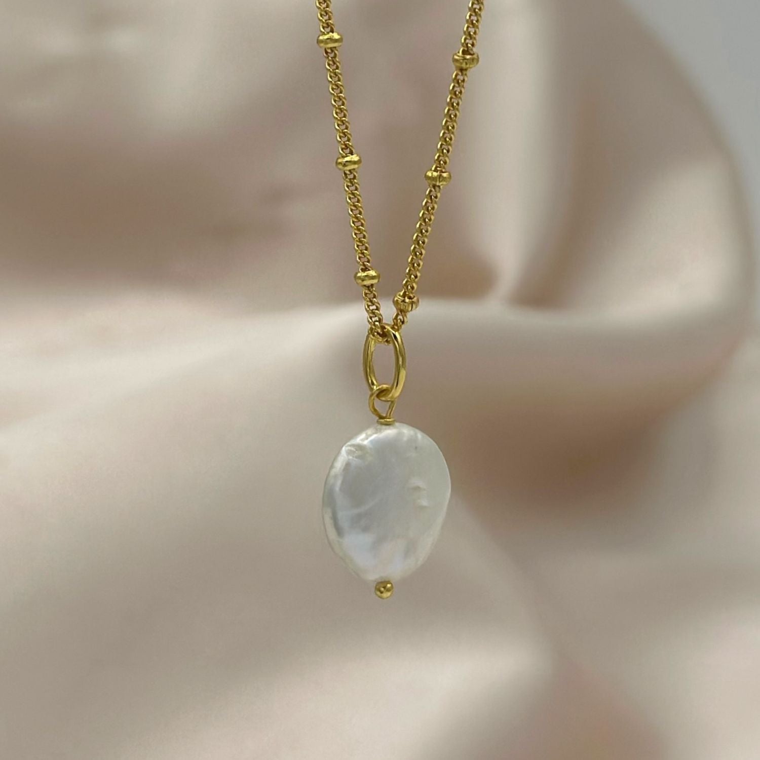 Flat Baroque Pearl Necklace in Gold Vermeil