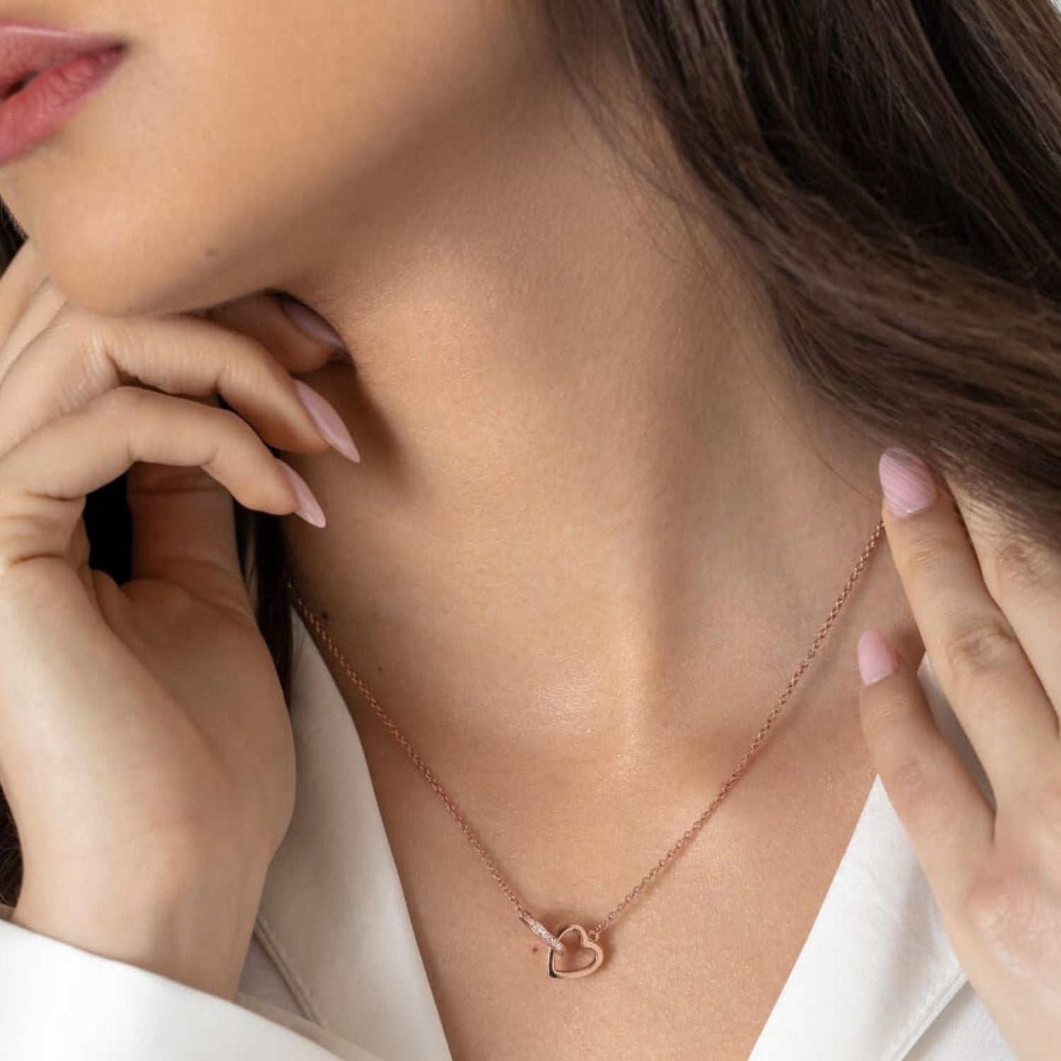 Interlocking Hearts Necklace - Rose Gold Finish