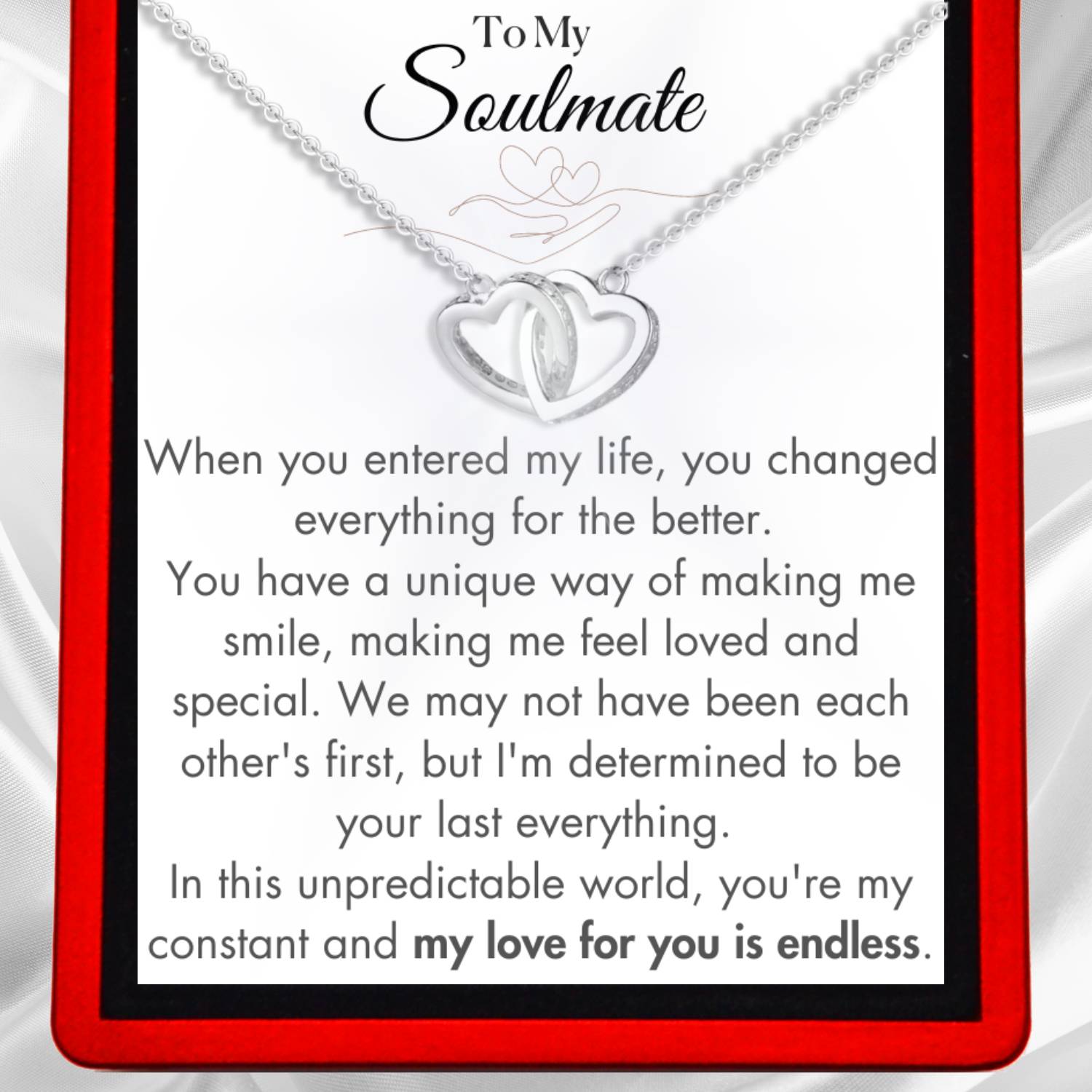 To My Soulmate 'My Constant' - Interlocking Silver or Gold Vermeil Hearts Necklace ST22